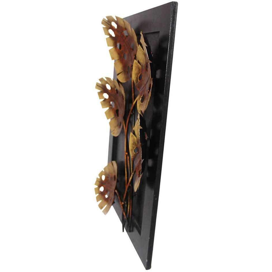 Handicrafts Paradise Wrought Iron Decorative Leaves Wall Art (Antique Golden And Black Base, 15 X 20 Inches)