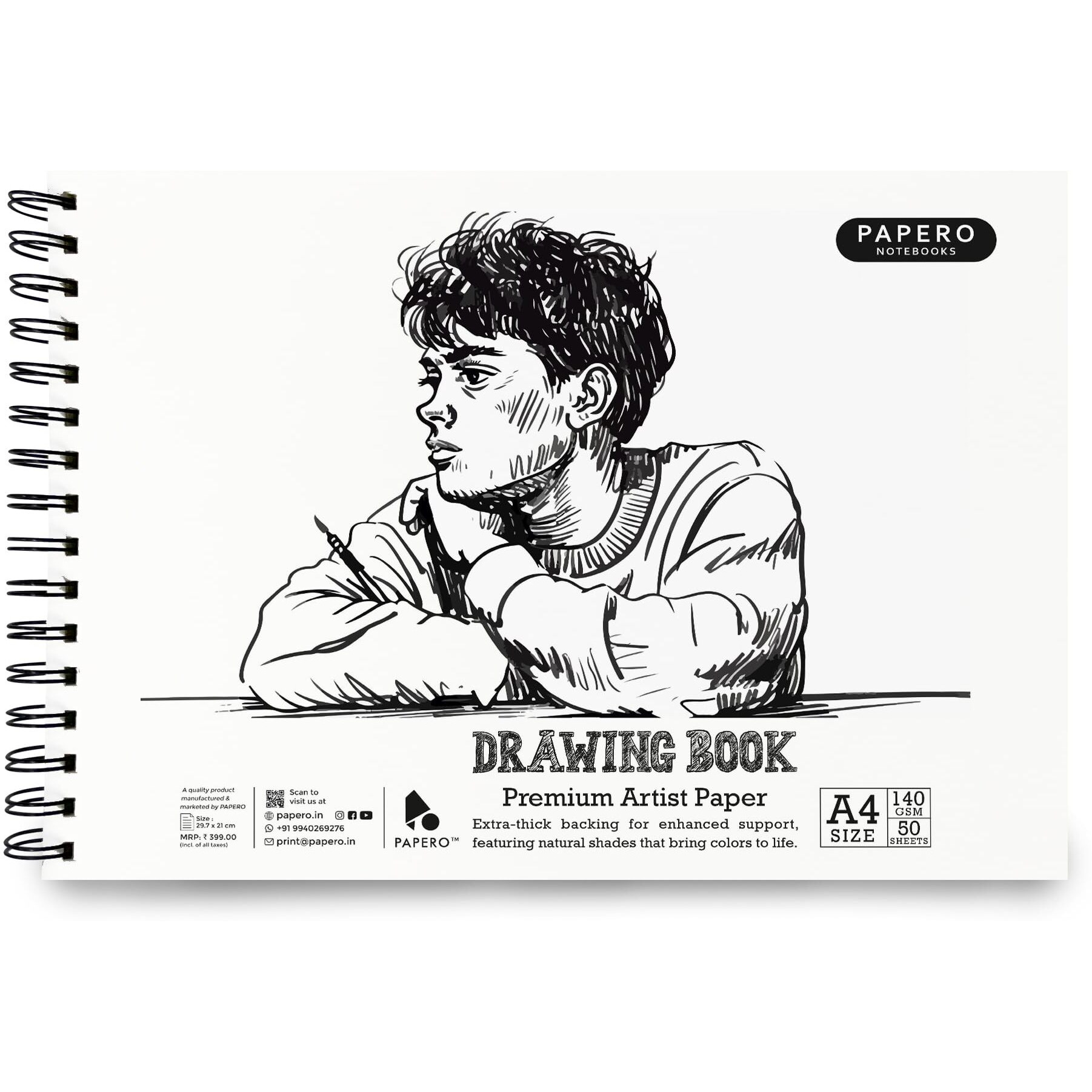 Papero A4 Sketch/Drawing Book  140 Gsm, 100 Pages/50 Sheets, Metal Wire-O Bound  Perfect For Professional Artists, Architects, Kids, And Adults (21.0 X 29.7 Cm) (Lost In Art)