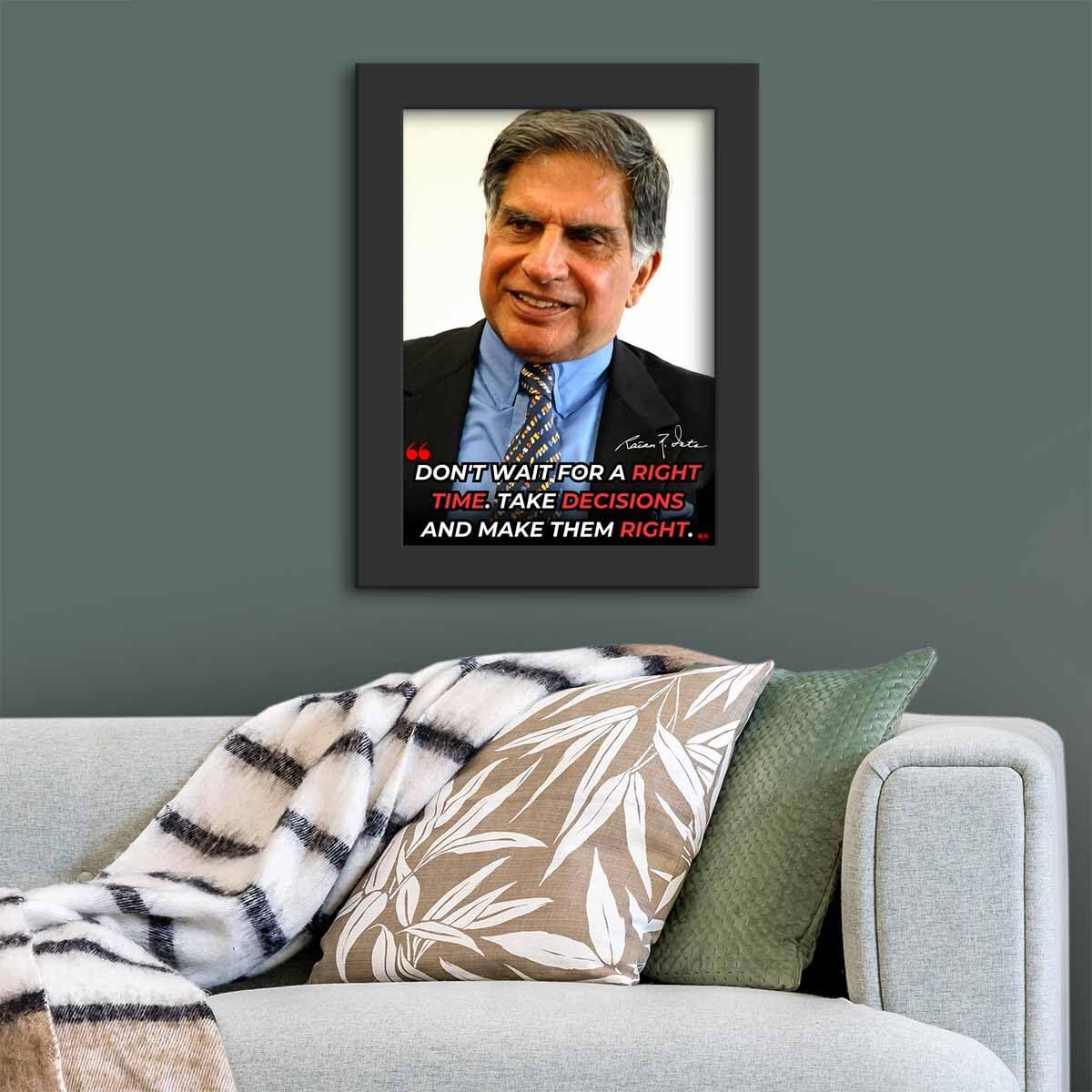Dmcreativitycraft Ratan Tata Motivational Wall Frames Framed Posters For Office, 9.5 X 12.5 Inches, Matt Laminated Poster With 1 Inch Black Quotes Photo Frame Living Room, Study Desk Dcor