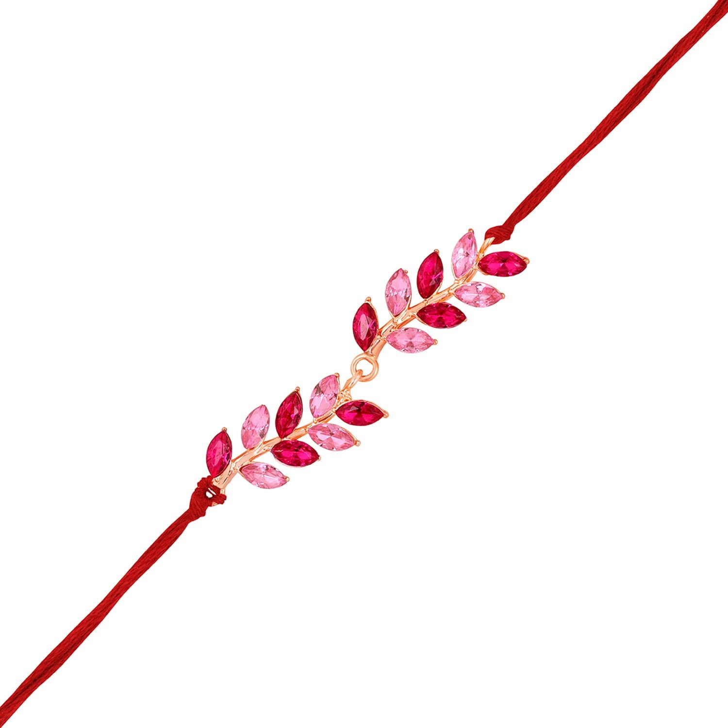 Mahi Light And Dark Pink Leafe Shape Crystals Rakhi For Bhaiya/Brother (Ra1100686Z)