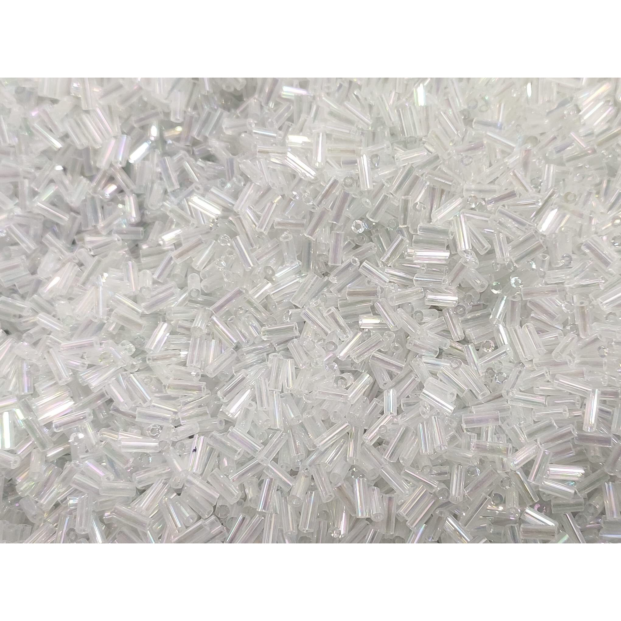 Omx, Crystal Pipe/Bugle Beads/Glass Seed Beads (6Mm X 2Mm) (200 Grams) Standard Quality, For Jewellery Making, Beading, Arts And Crafts And Embroidery. (Silver Rainbow)