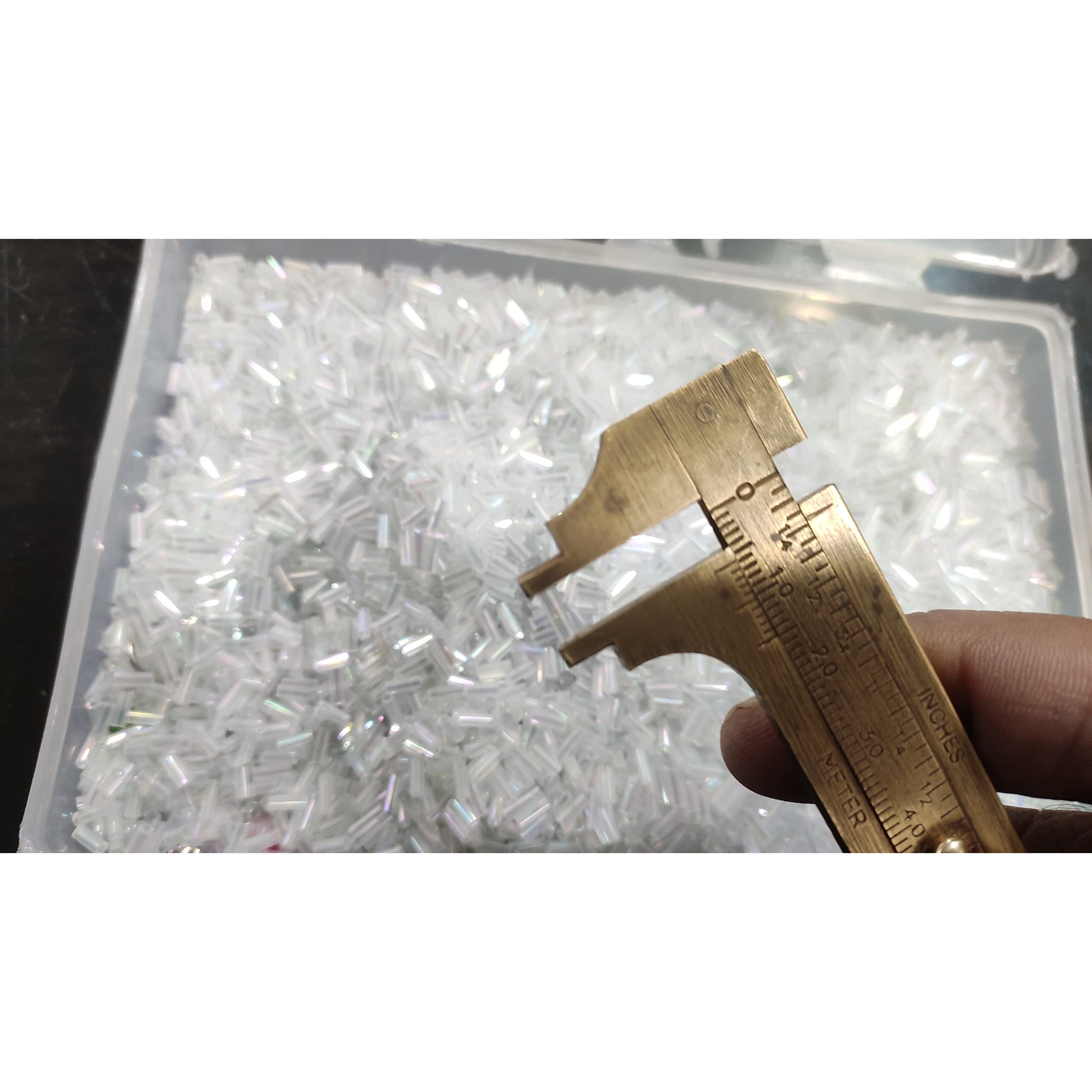 Omx, Crystal Pipe/Bugle Beads/Glass Seed Beads (6Mm X 2Mm) (200 Grams) Standard Quality, For Jewellery Making, Beading, Arts And Crafts And Embroidery. (Silver Rainbow)