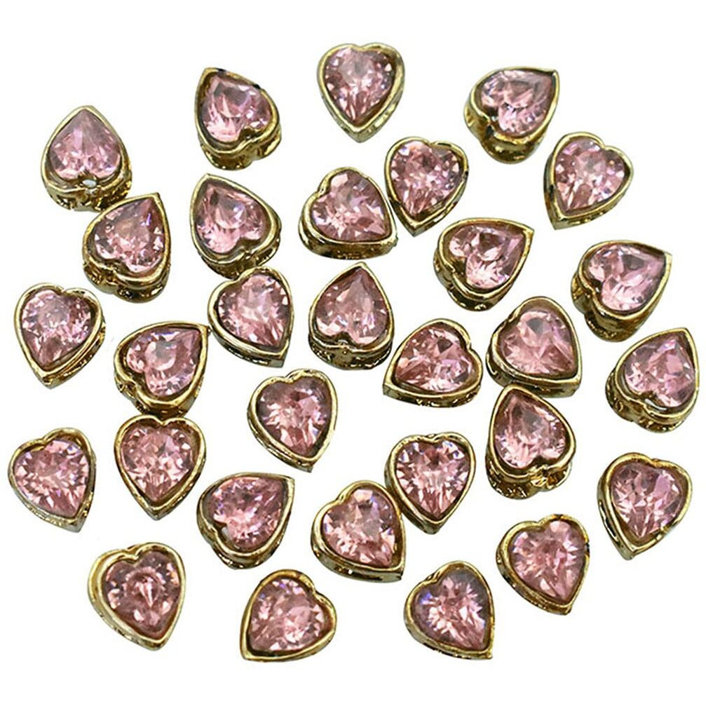 Embroiderymaterial Flatback Sew On Kundan Beads/Rhinestone/Gem Stone For Craft, Embroidery, Jewellery Making, Dresses, Embellishments, Bracelet Making (6X7Mm, Heart Shape, Pink Color, 50 Pieces)