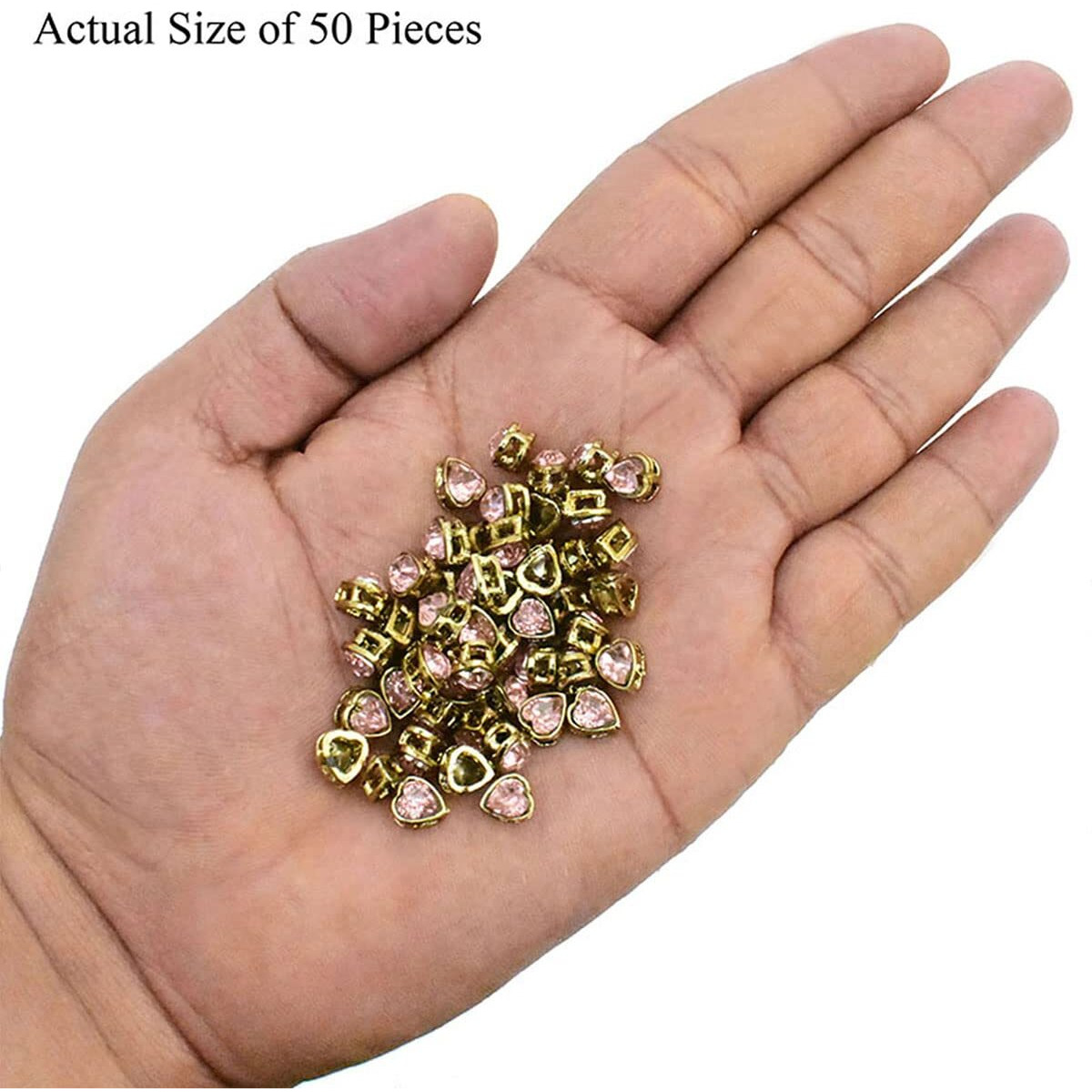 Embroiderymaterial Flatback Sew On Kundan Beads/Rhinestone/Gem Stone For Craft, Embroidery, Jewellery Making, Dresses, Embellishments, Bracelet Making (6X7Mm, Heart Shape, Pink Color, 50 Pieces)