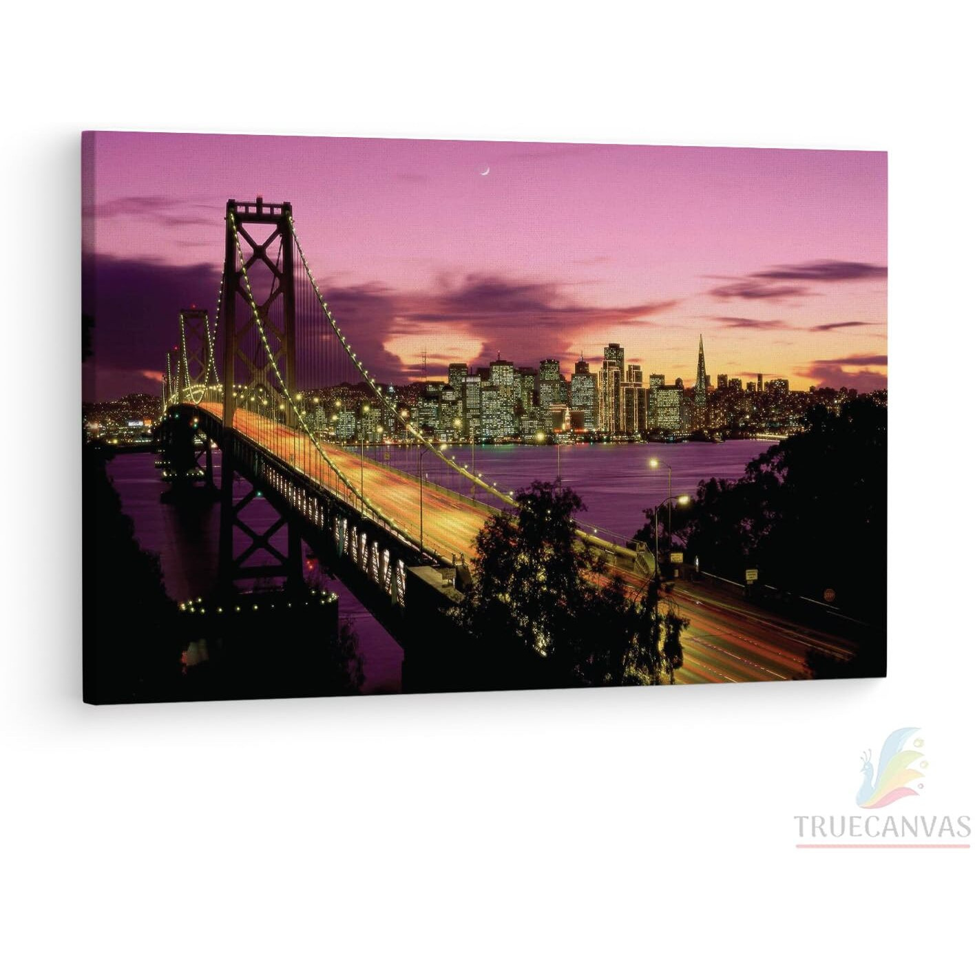 Truecanvas San Francisco Bay Bridge, Wooden Framed Canvas Paintings For Living Room | Bedroom | Office | Gallery | Ready Wall Mount Canvas Wall Art Painting | Size - 12 X 18In, Ct0339