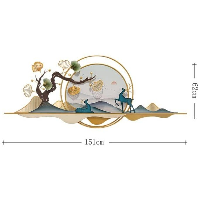Kra Kraftee-Wall Sculptures (Tree With Deer On Mount) Iron Wall Art For Living Room, Office, Cafe, Restaurant Etc .Size (60 * 02 * 25 Inch - Multicolor) Cw275