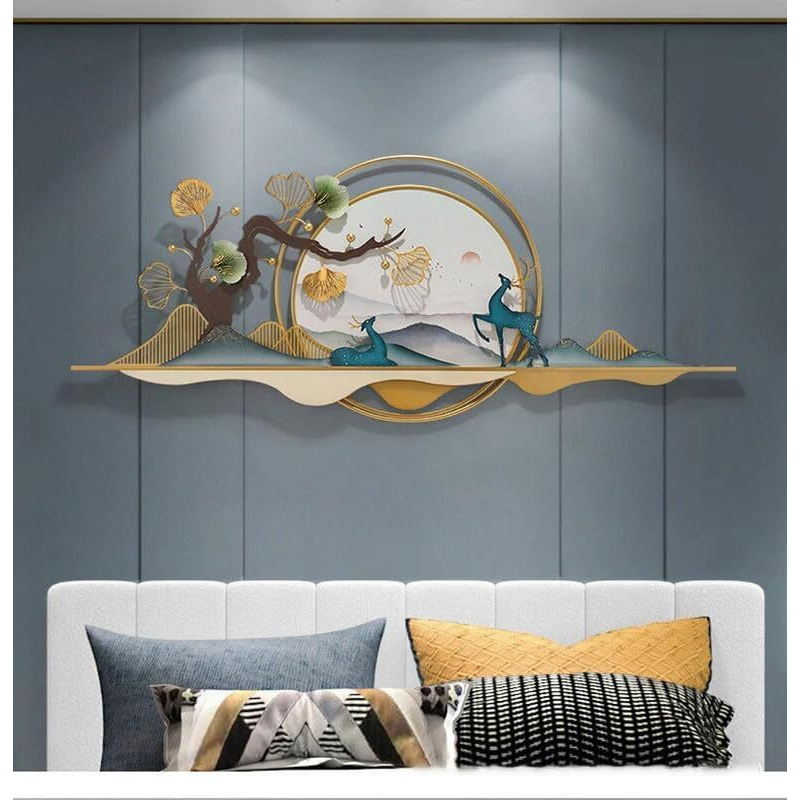 Kra Kraftee-Wall Sculptures (Tree With Deer On Mount) Iron Wall Art For Living Room, Office, Cafe, Restaurant Etc .Size (60 * 02 * 25 Inch - Multicolor) Cw275