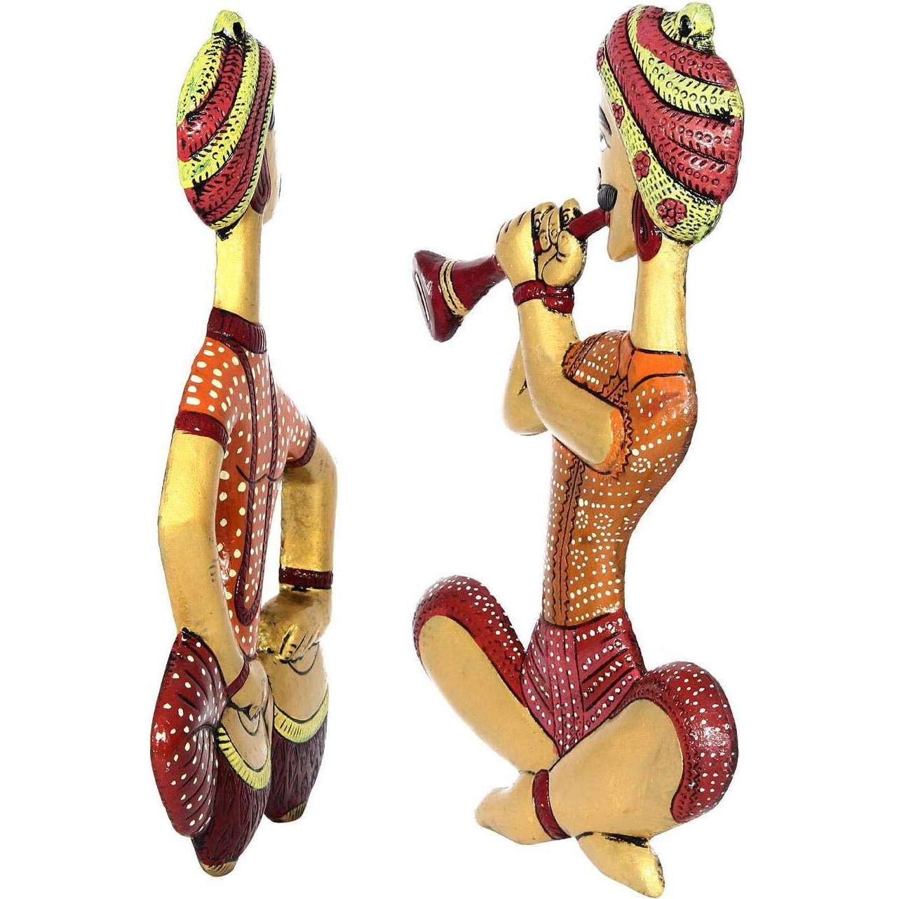 Handicrafts Paradise Metal Indian Men Playing Musical Instruments Wall Hanging Figurine, Multicolours, 13.75 Inch, 2 Pcs