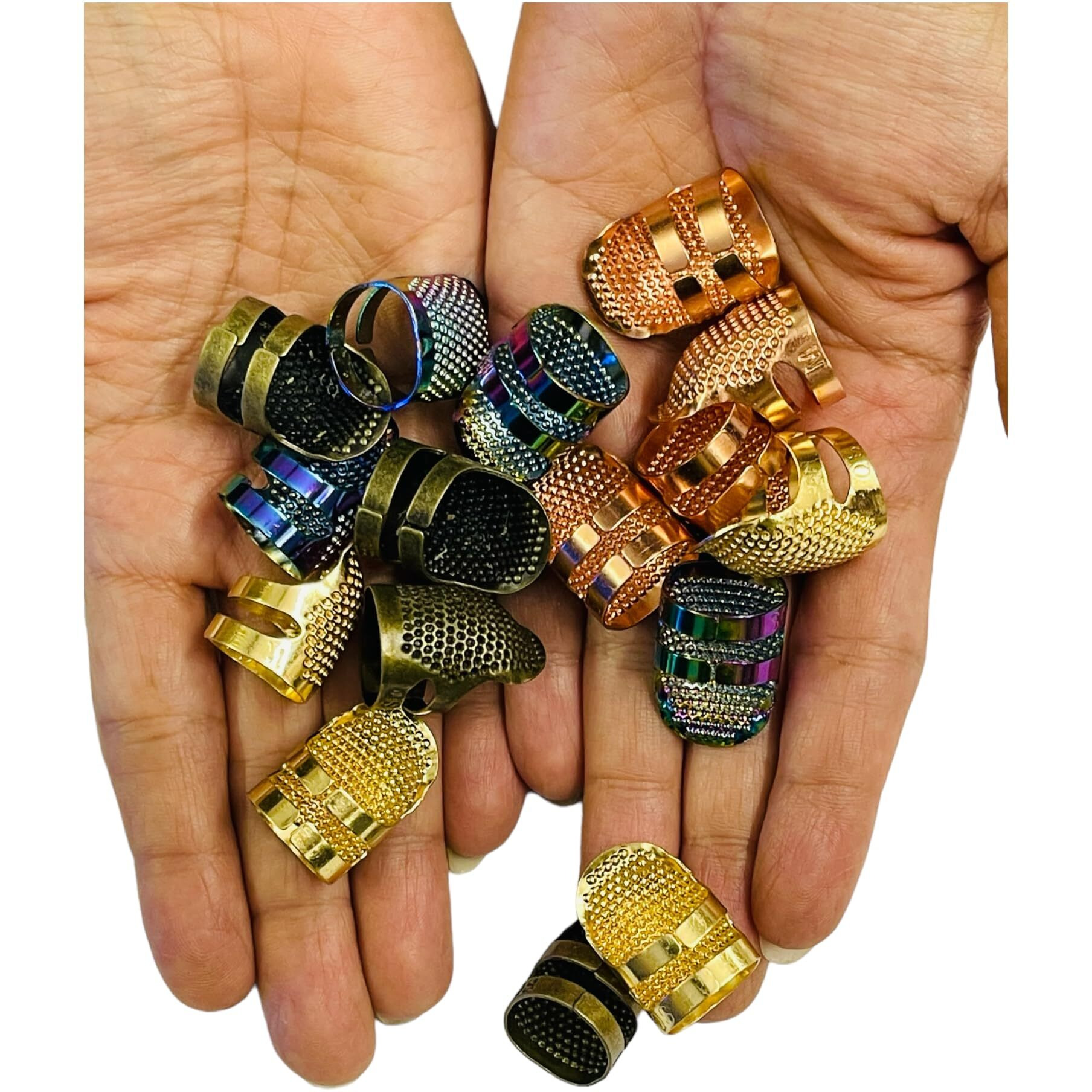 Sahaya Pack Of 12 Adjustable Finger Protector Thimble (4 Different Types) For Sewing Embroidery Needlework