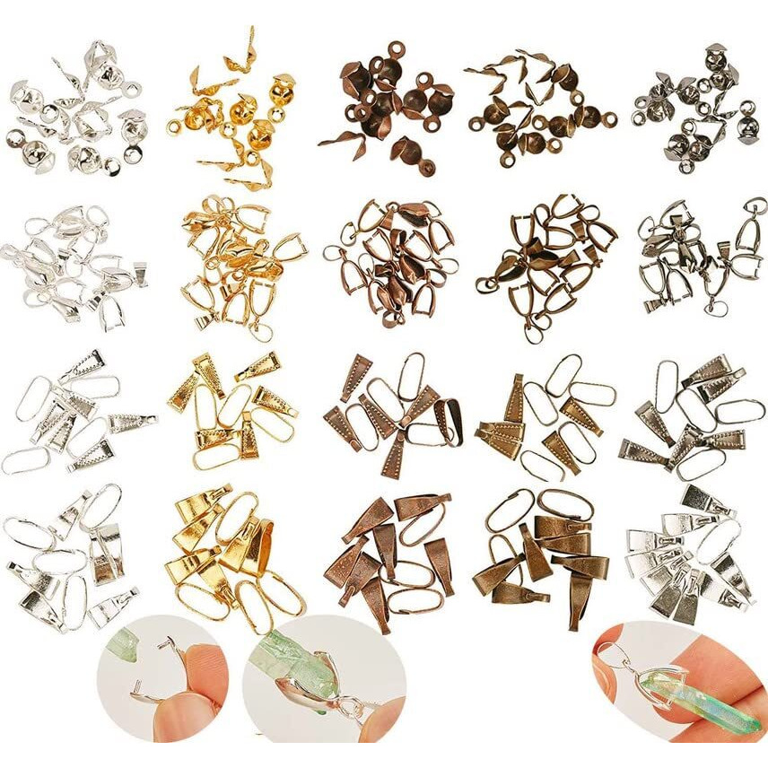 Diy Crafts Combo 175 Grm, Silver, Combo Colors Bead Tips Knot Covers Open Clamshell End Caps Charms Bead Necklace Pendant Connector Find (Combo 175 Grm, Silver)