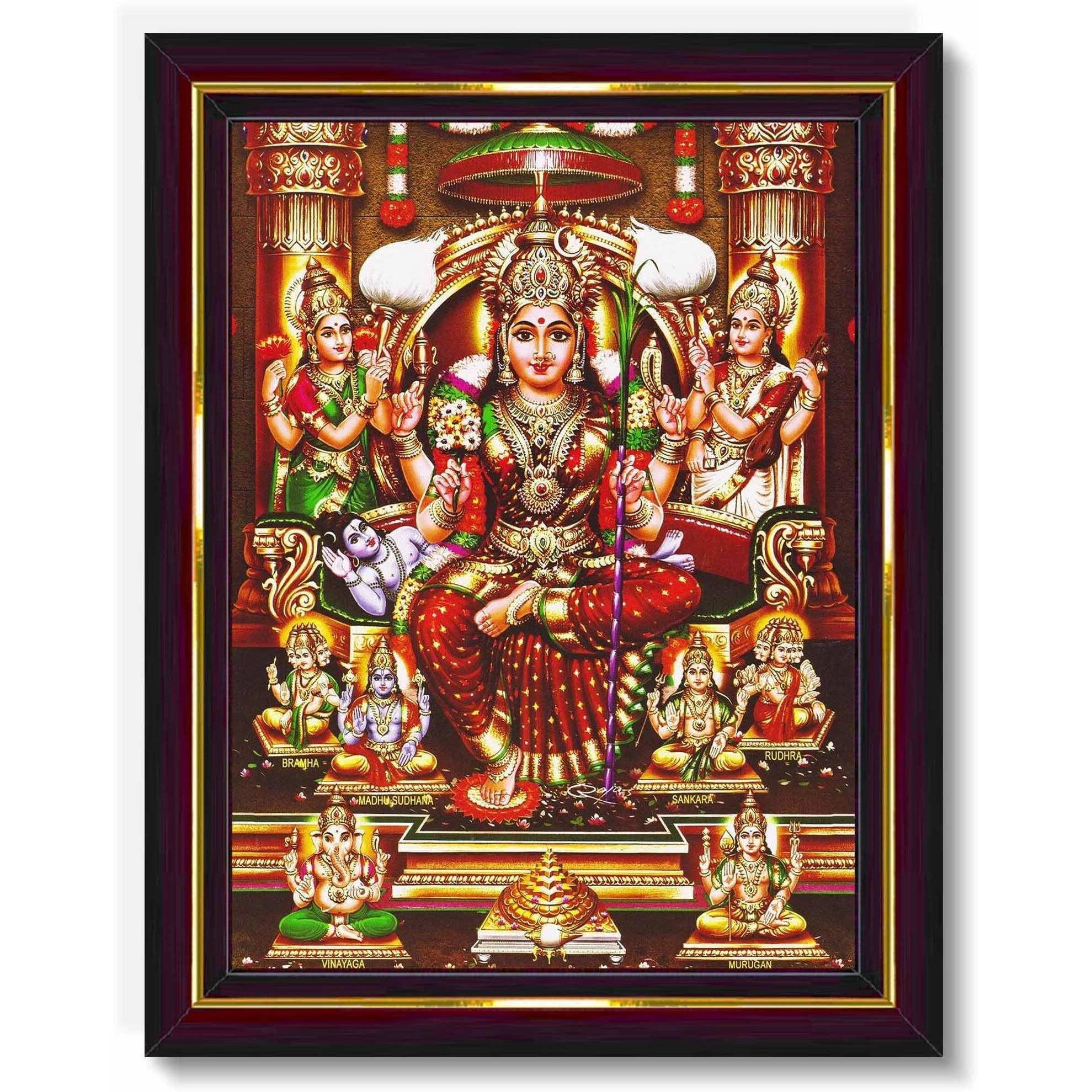 Pavan Photo Laminations Lalitha Devi For Pooja Tripura Sundari Mata Wall Painting Framed Home Decor (Wood,Matte,Brown,Small Size,6 X 8 Inch) B189S