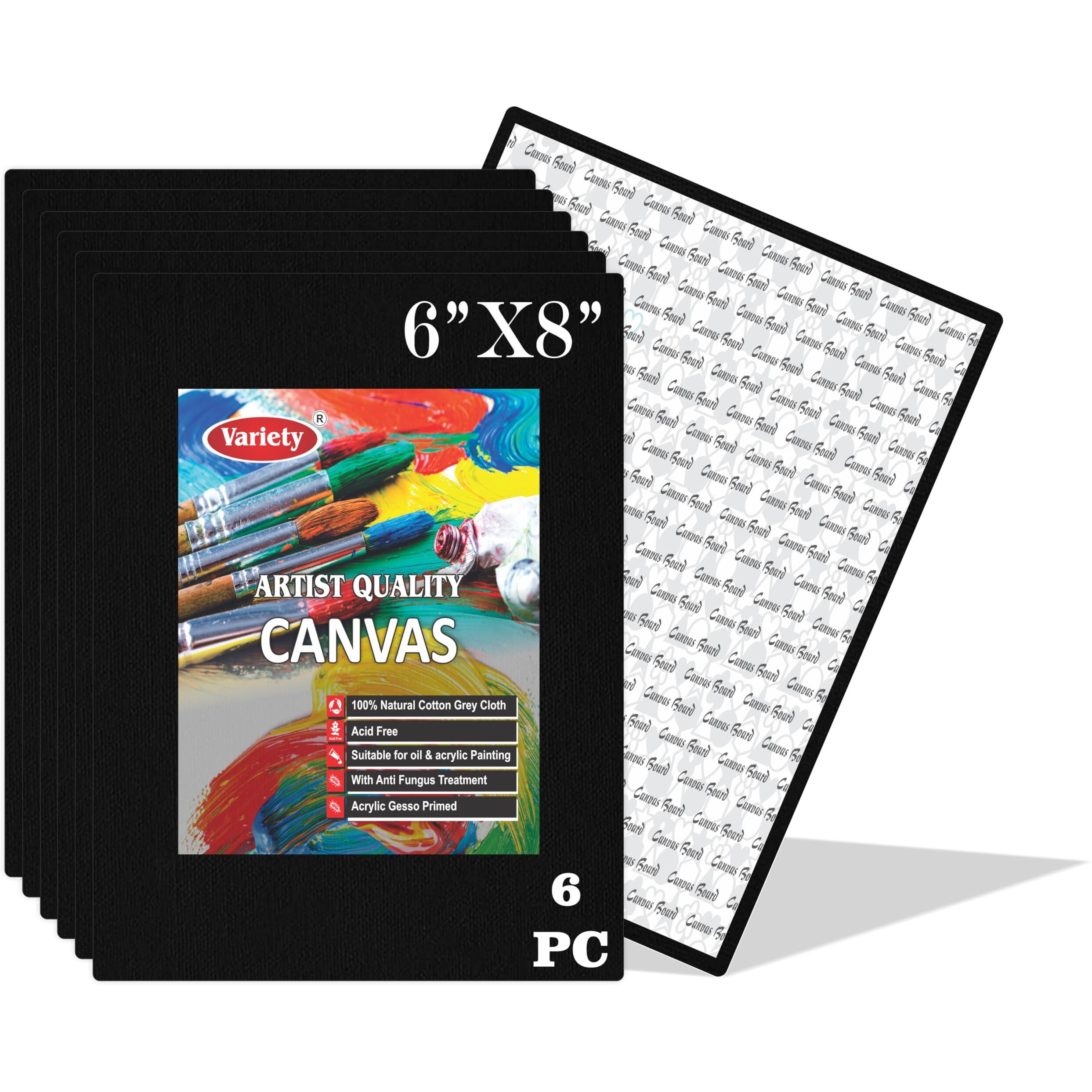 Variety 6 X 8 Inch Cotton Canvas Board For Painting, 7Oz Primed, Pack Of 6 Piece