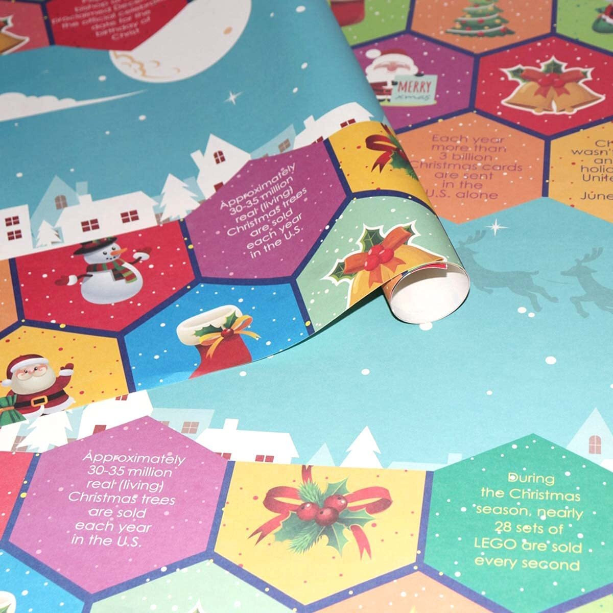 Evince - Thoughtful Presentations Christmas Bright Gift Wrapping Paper With Facts | 5 Sheets, 50 X 70 Cms | Social Office Christmas New Year Party Gifts | For Children And Adults |