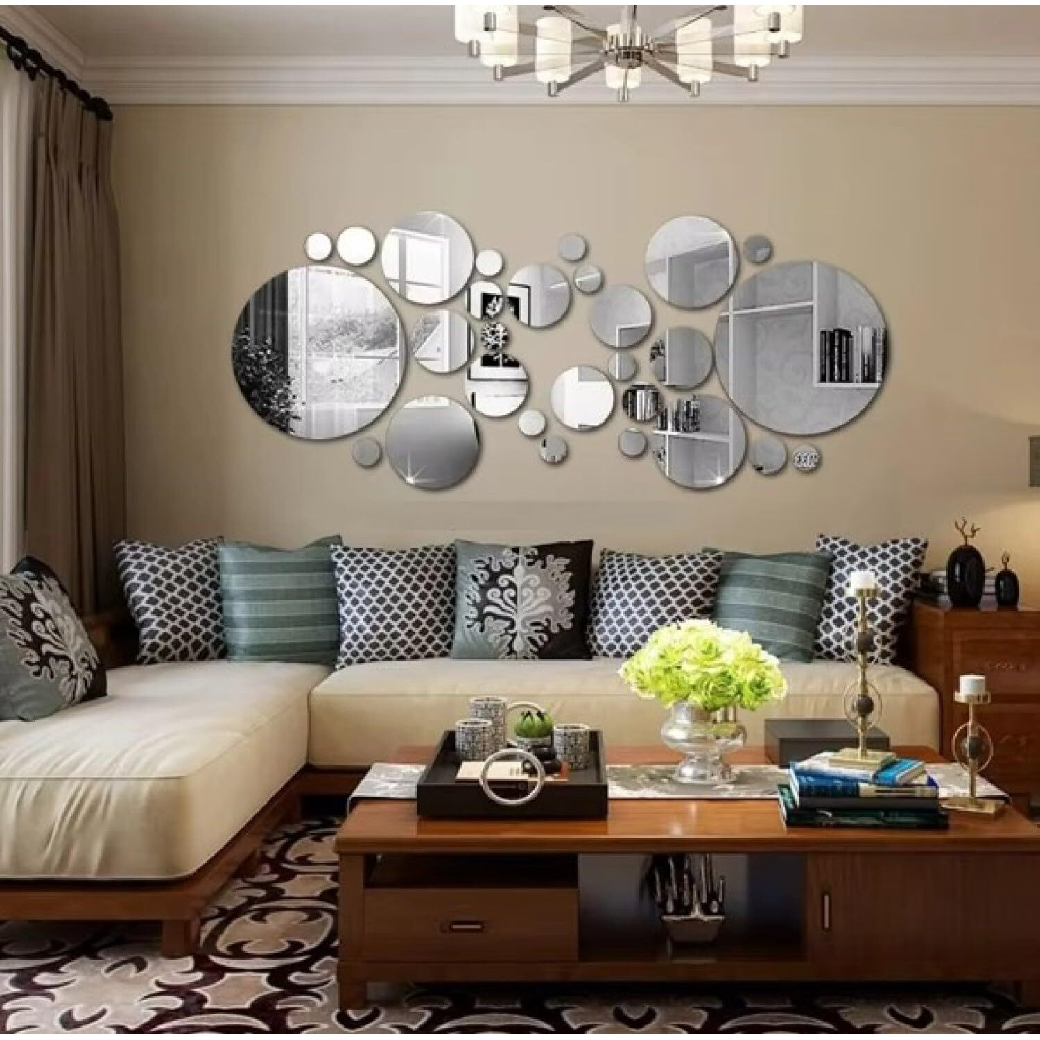 V2H 26Pcs Acrylic Polka Dot Wall Mirror Stickers For Living Room, Hall, Bed Room & Diy Decals Art Decal Room Decoration, Golden