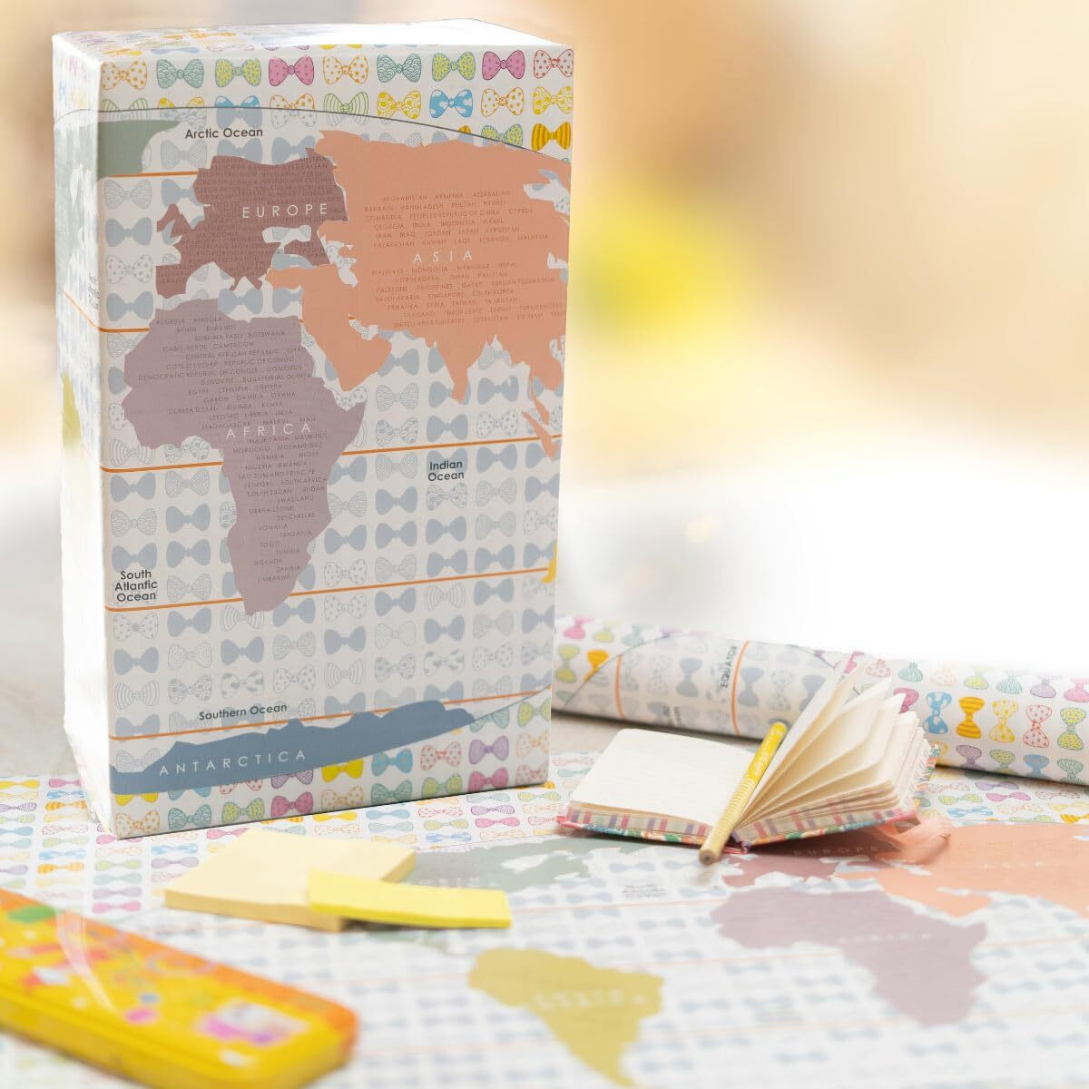 Evince Pack Of 5 Kids Birthday Gift Wrapping Paper | White World Map With All Country Names To Wrap Christmas Diwali Gifts For Him And Her With Colorful Bows | For Business Events & Office Gifts