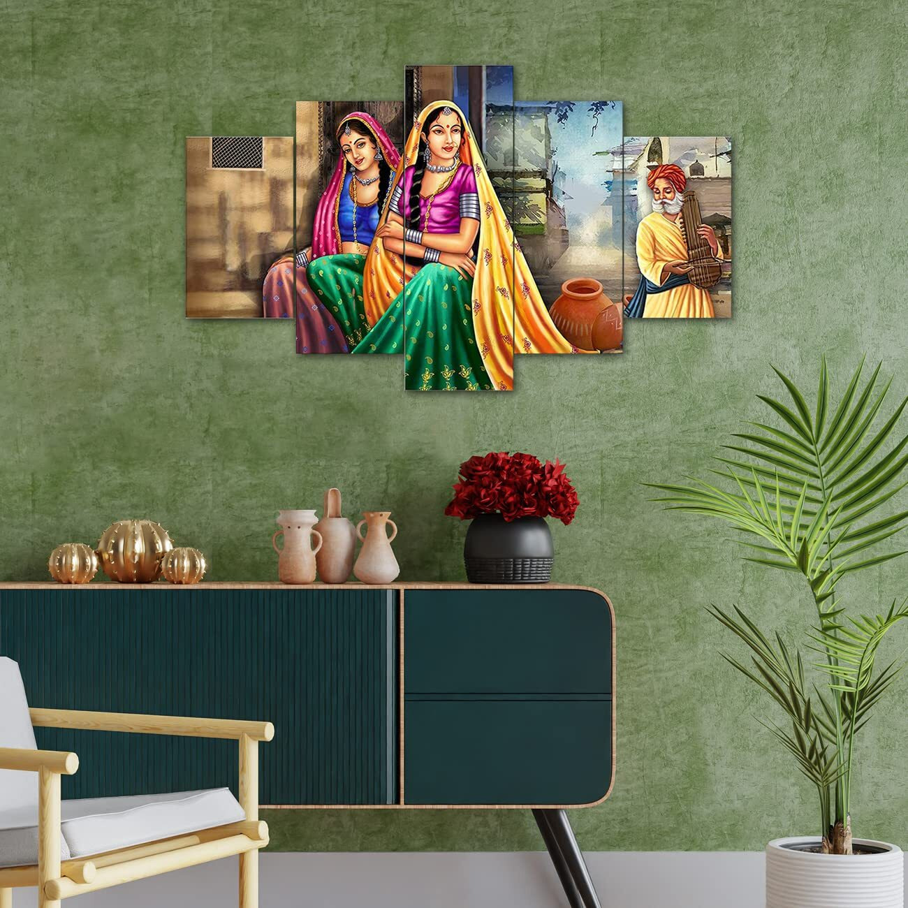 Perpetual Rajasthani Paintings For Living Room |3D Painting For Wall Decoration | Rajasthani Decoration Items | Paintings For Bedroom Set Of 5 (75X43 Cm)(Multi)