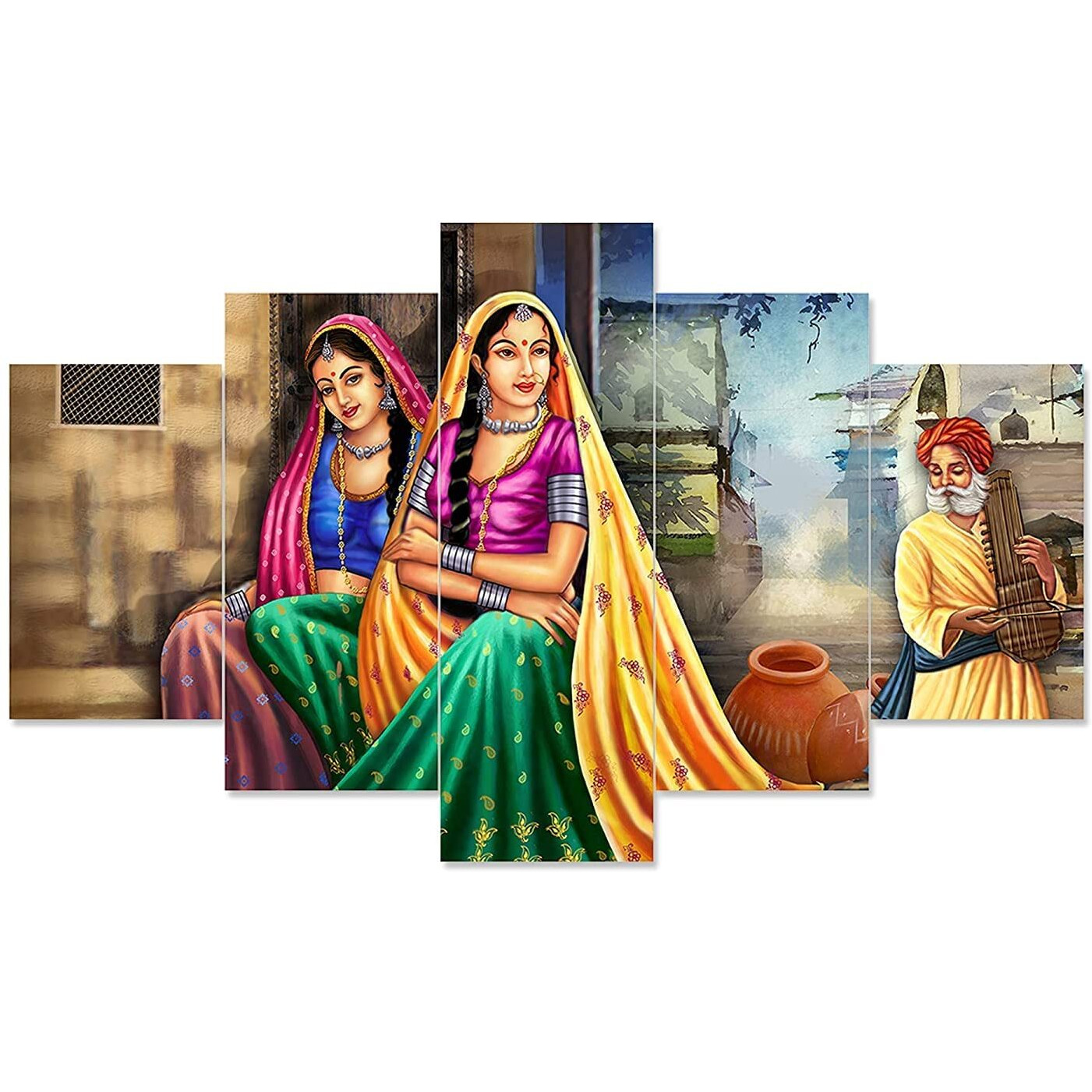 Perpetual Rajasthani Paintings For Living Room |3D Painting For Wall Decoration | Rajasthani Decoration Items | Paintings For Bedroom Set Of 5 (75X43 Cm)(Multi)