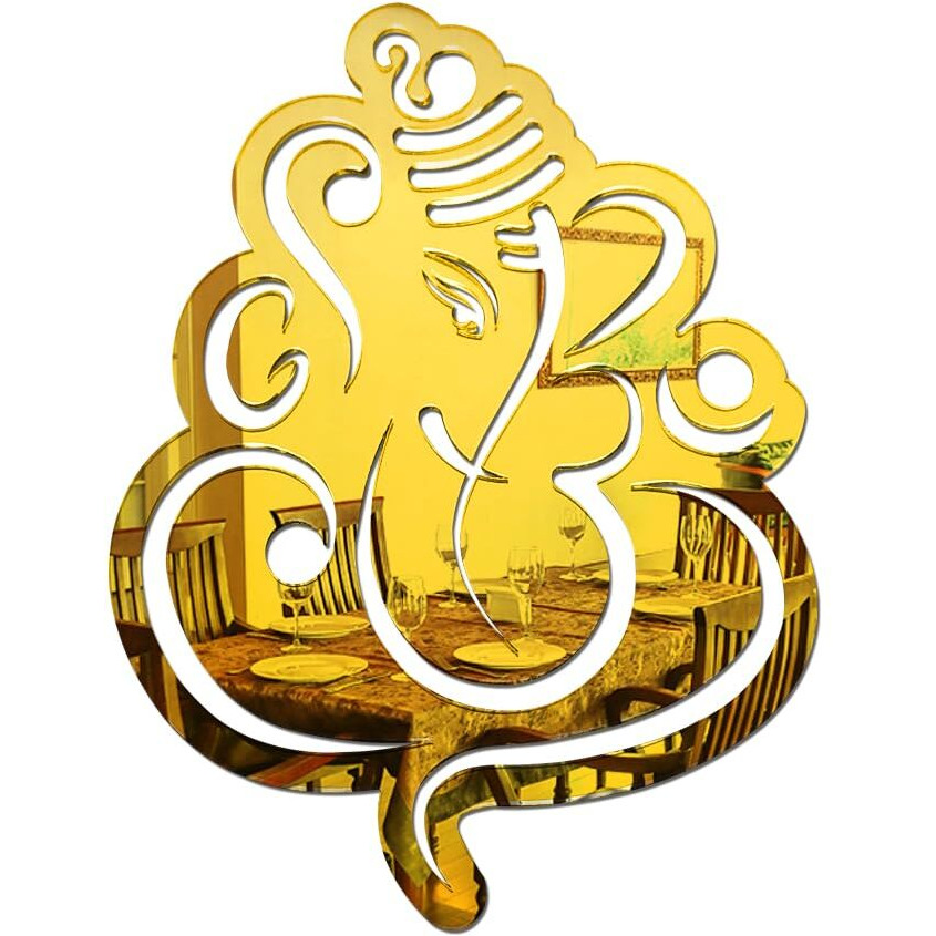 Inephos - Golden Acrylic Mirror Finish Ganesh Ji Wall Ideal For Living Room, Pooja Room And More (12In-L X 9In-W) (31Cm-L X 23Cm-W)
