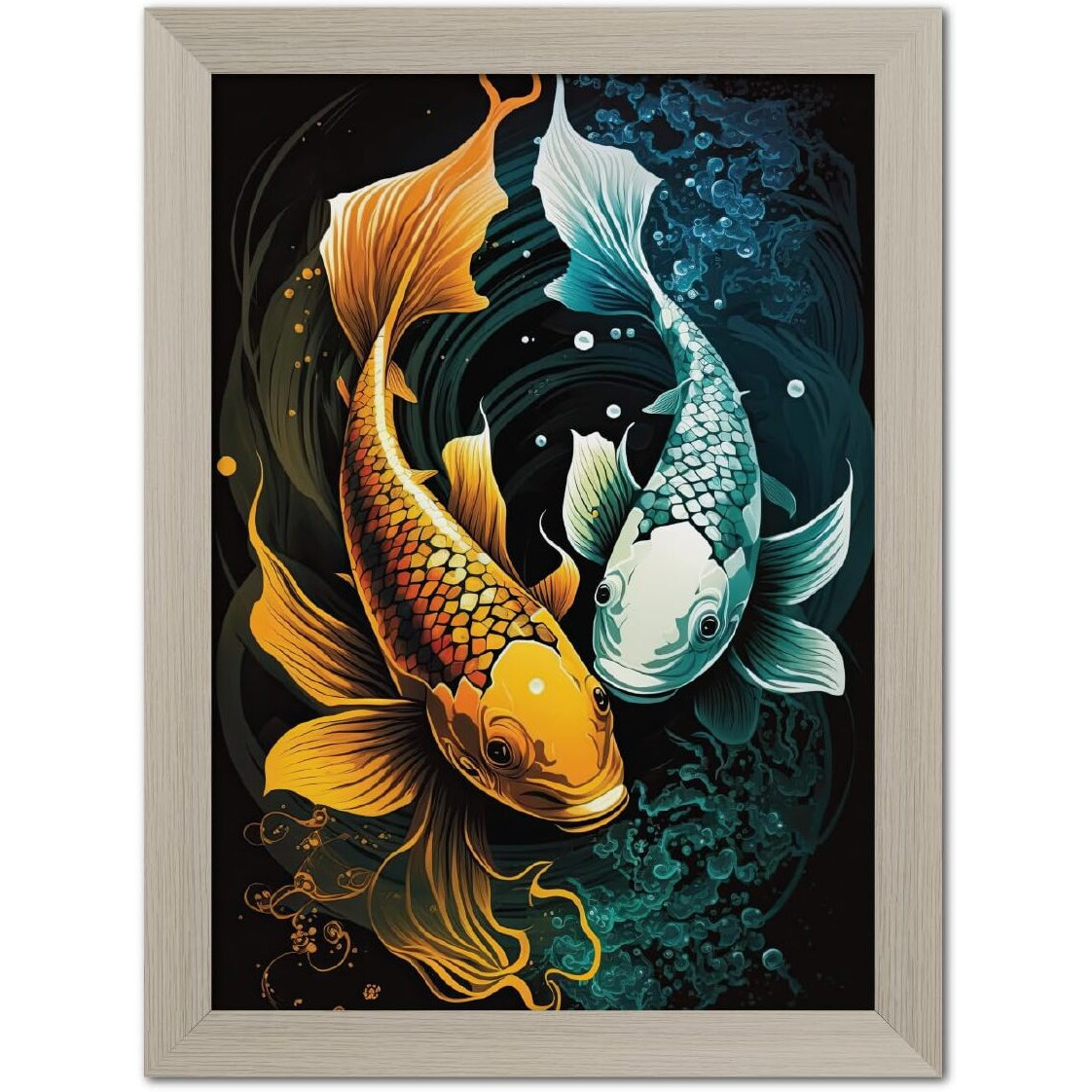Tenorarts Feng Shui Koi Fish Lucky Photo Frame Abstract Modern Art Framed Aesthetic Wall Painting With White Wooden Texture For Living Rooms Bedroom Office - Wall Paintings / Hangings (12Inches X 9Inches)