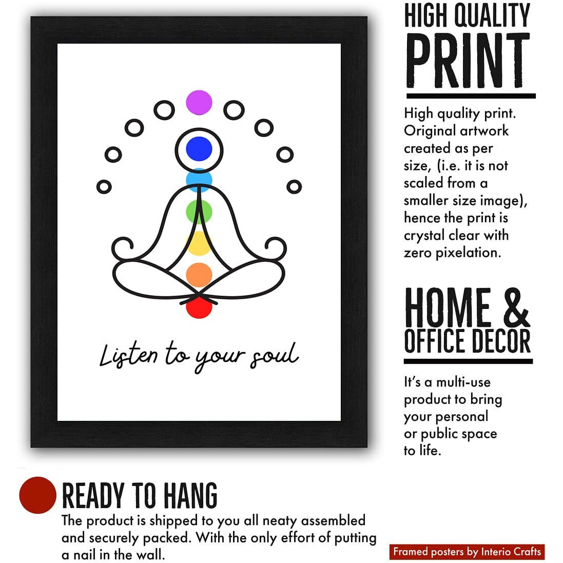 Interio Crafts Framed Poster For Meditation Room, Inspirational Quote Wall Framed Poster, Meditation Poster, Synthetic Wood, 13 X 10 Inches.