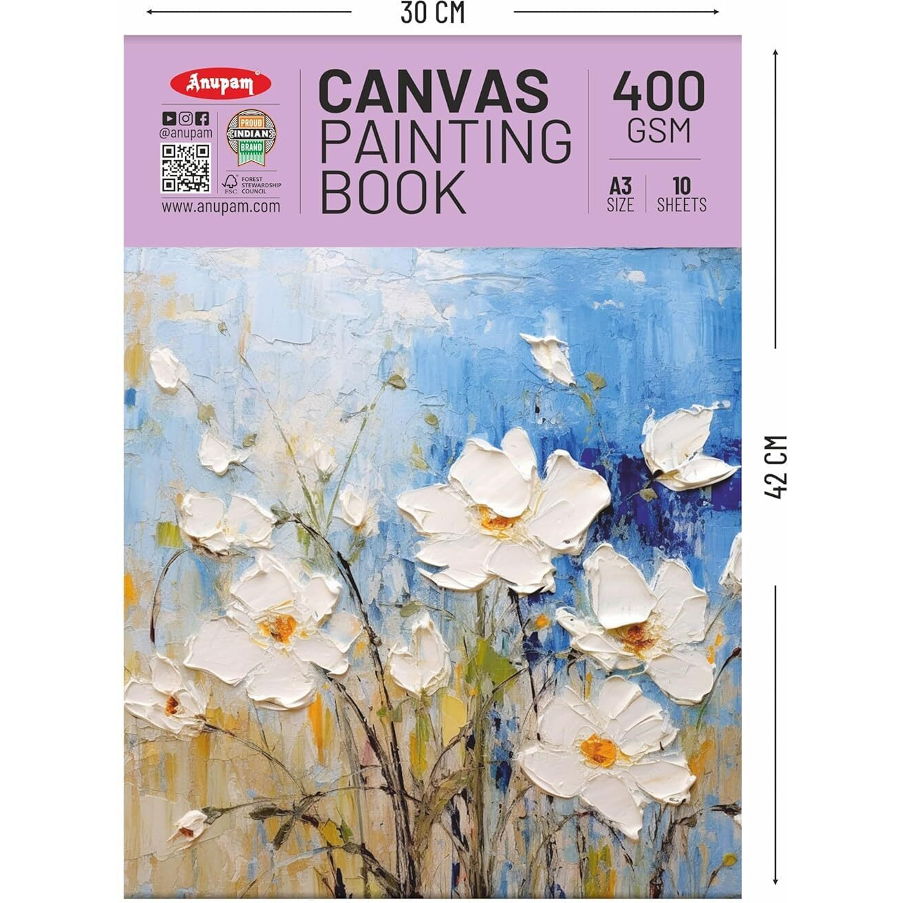 Anupam Canvas Painting Pad 100% Cotton Acrylic Gesso Primed With Acid Free Paper 10 Sheets 400 Gsm For Acrylic And Oil Painting (A3)