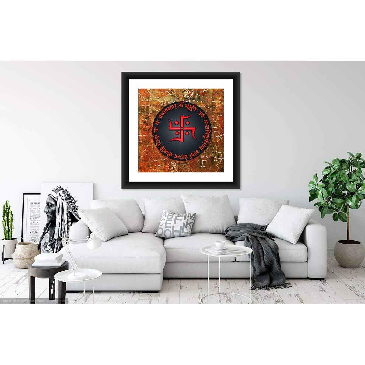 Shsworks Gayatri Mantra Wall Art Framed Digital Reprint Canvas Painting Signed By Artist - Copyright Protected Artwork 20X20 (Inch) - Multicolour