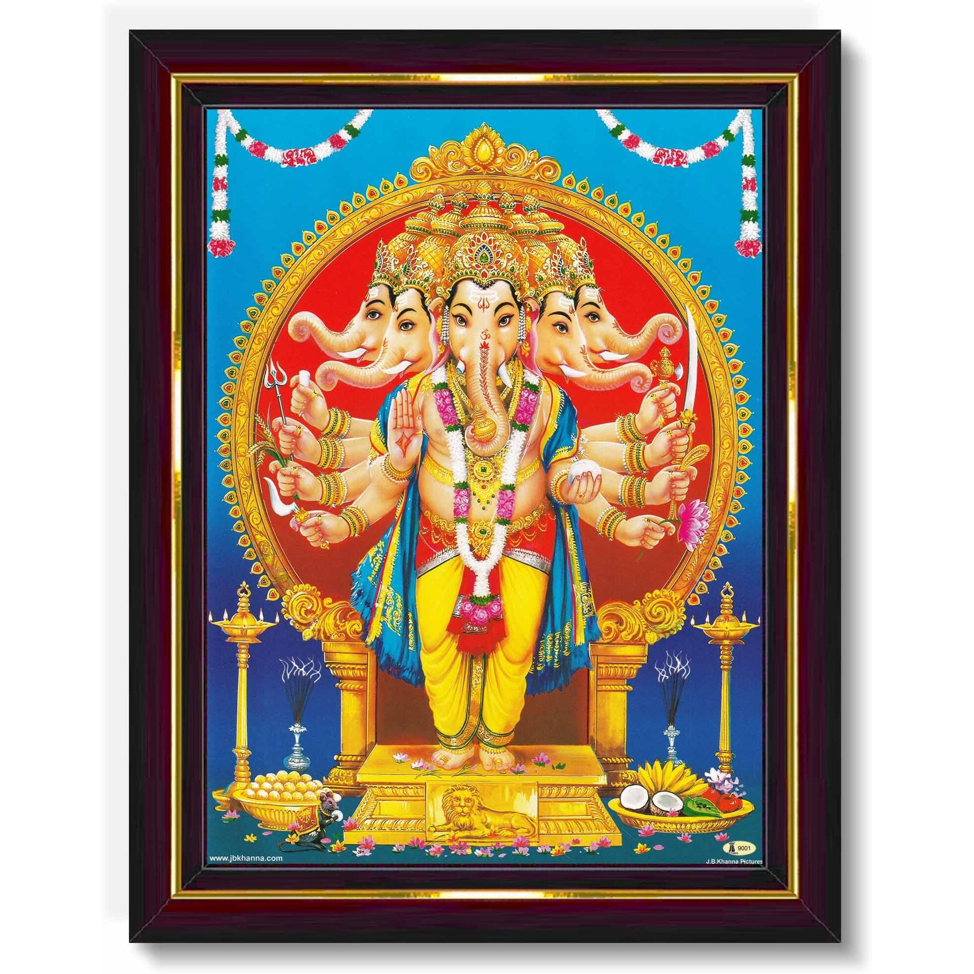 Pavan Photo Laminations Panchmukhi Ganesha Ganesh Ganpati Hanging Wall Painting Framed Home Decor (Wood,Matte,Brown,Small Size,6 X 8 Inch) B30S
