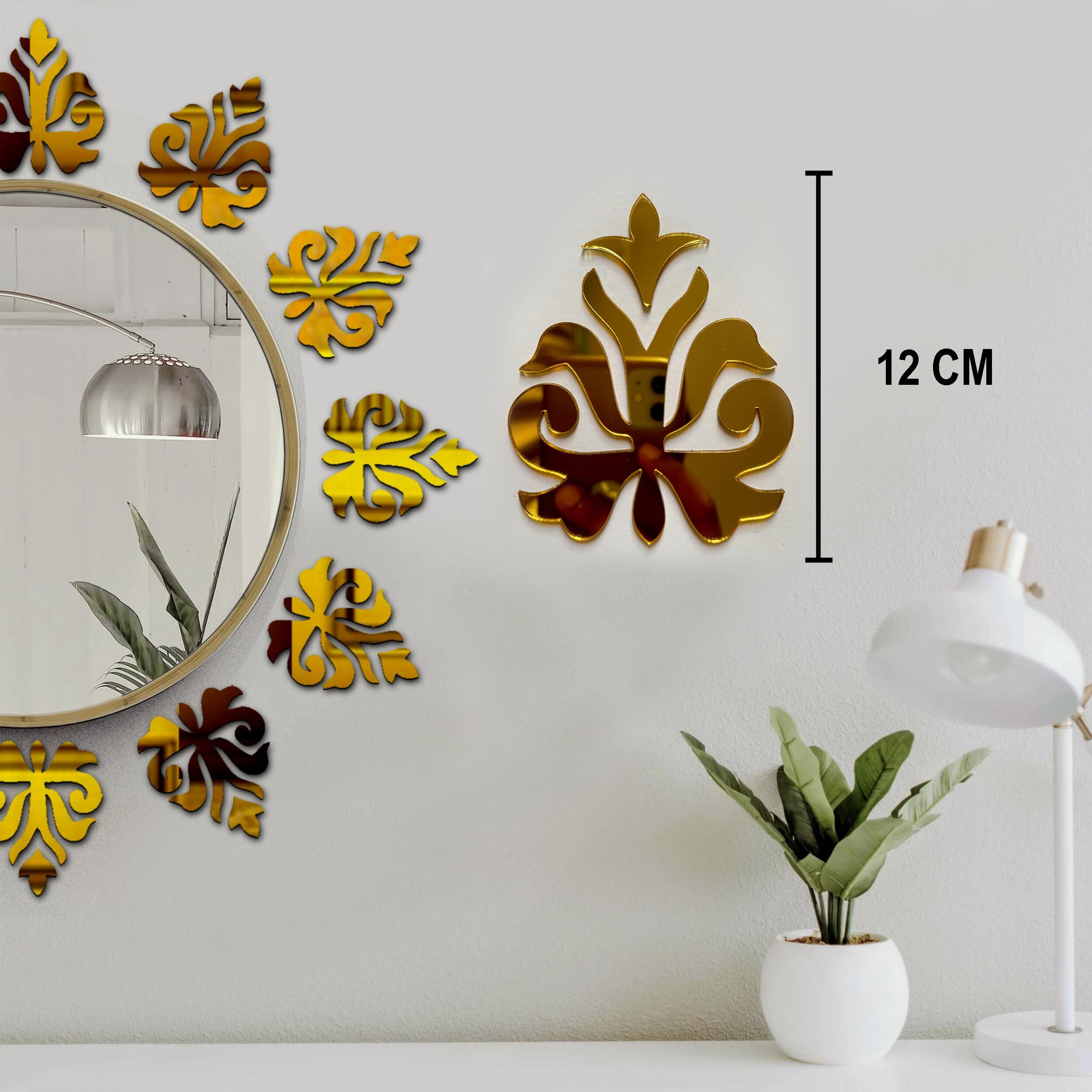 Vah- Kya Bat Hai  Traditional Golden Acrylic 3D Mirror Sticker Celling Sticker For Living Room Bedroom Office Decoration(12 Pcs)