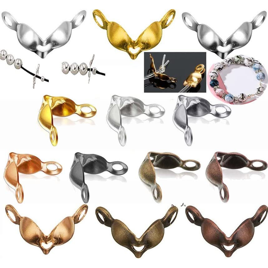 Diy Crafts 50 Pcs, Antique Silver, Bead Tips Knot Covers Clamshell Fold-Over Bead Tips Knot Covers Metal Open Bead Tips Knot Covers For Jewelry Making Diy (50 Pcs, Antique Silver)