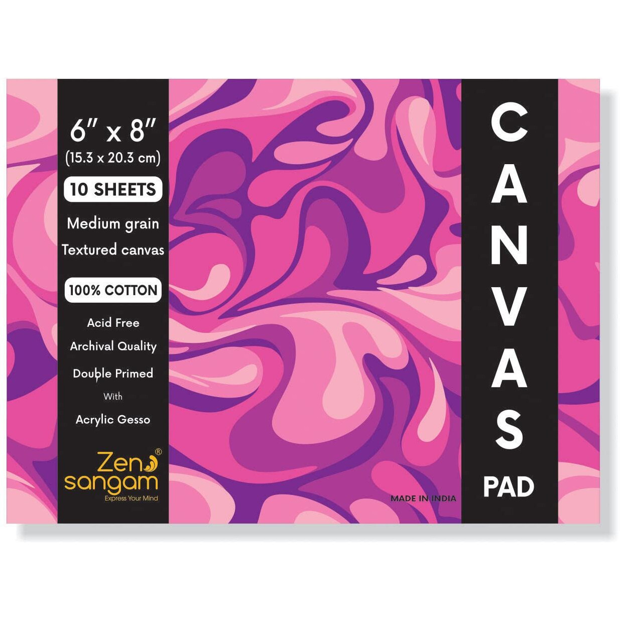 Zen Sangam Artists Canvas Pad - 100% Cotton Double Gesso Primed - Size (6X8 Inch) 10 Sheets Canvas Pad - For Acrylics, Tempera, Poster Paints, Heavybody Paints, Oil Paints, Gouache - Premium Finish