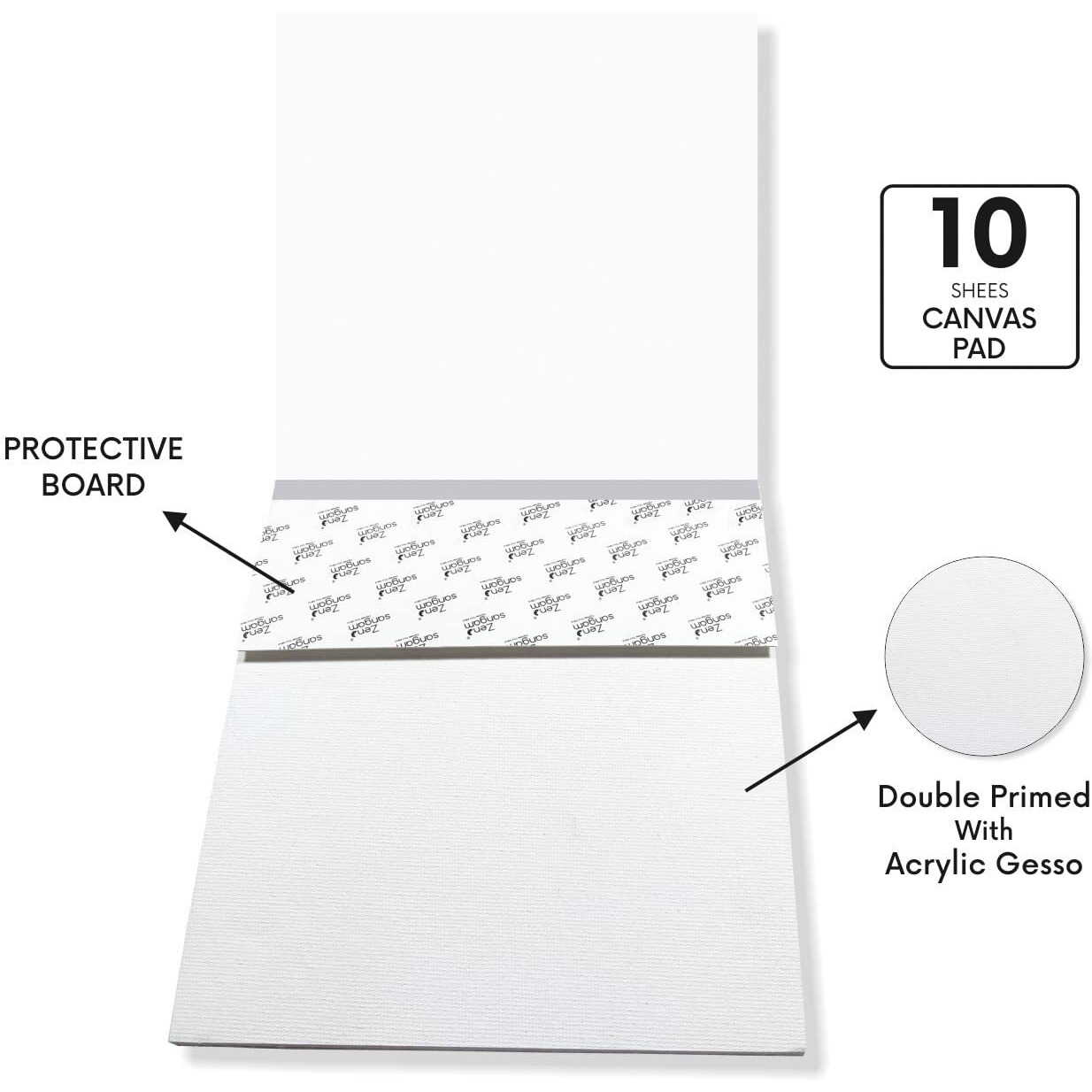Zen Sangam Artists Canvas Pad - 100% Cotton Double Gesso Primed - Size (6X8 Inch) 10 Sheets Canvas Pad - For Acrylics, Tempera, Poster Paints, Heavybody Paints, Oil Paints, Gouache - Premium Finish