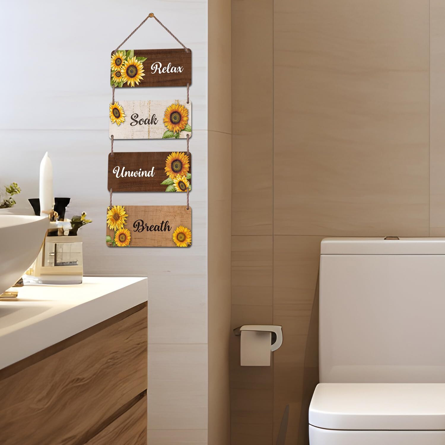 Chaka Chaundh - Bathroom Etiquette And Rules Framed Posters With Quotes (Set Of 3 Wood Botanical Plaques)