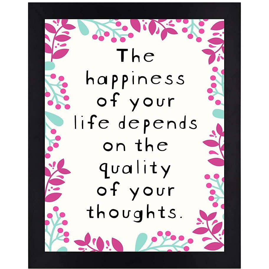 Interio Crafts The Happiness Of Your Life Motivational Quote Wall Framed Poster For Office And Home Decor,Synthetic Wood, Black, 13 X 10 Inches