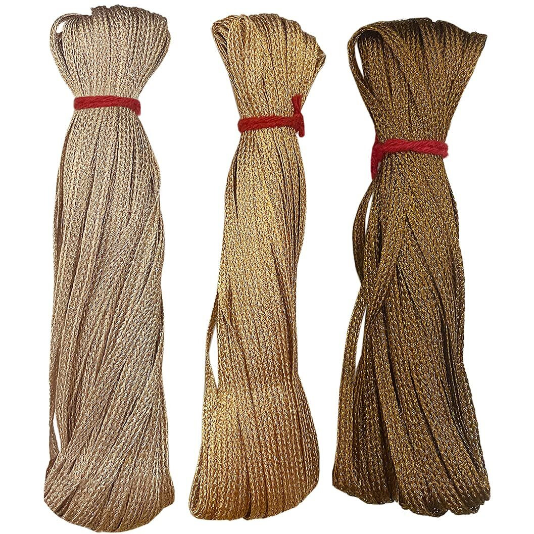 Embroiderymaterial 5Mm Thick Metallic Soutache Braided Thread/Cord For Embroidery, Jewellery Making, Craft & Diy (Pack Of 3 Rolls, 15 Meters/Roll, Color Antique Gold, Rose Gold & Copper)