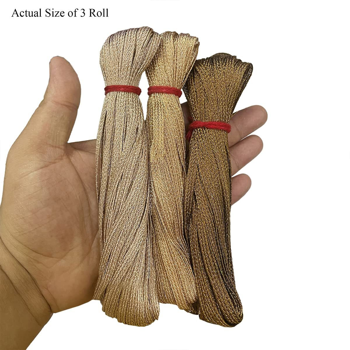 Embroiderymaterial 5Mm Thick Metallic Soutache Braided Thread/Cord For Embroidery, Jewellery Making, Craft & Diy (Pack Of 3 Rolls, 15 Meters/Roll, Color Antique Gold, Rose Gold & Copper)