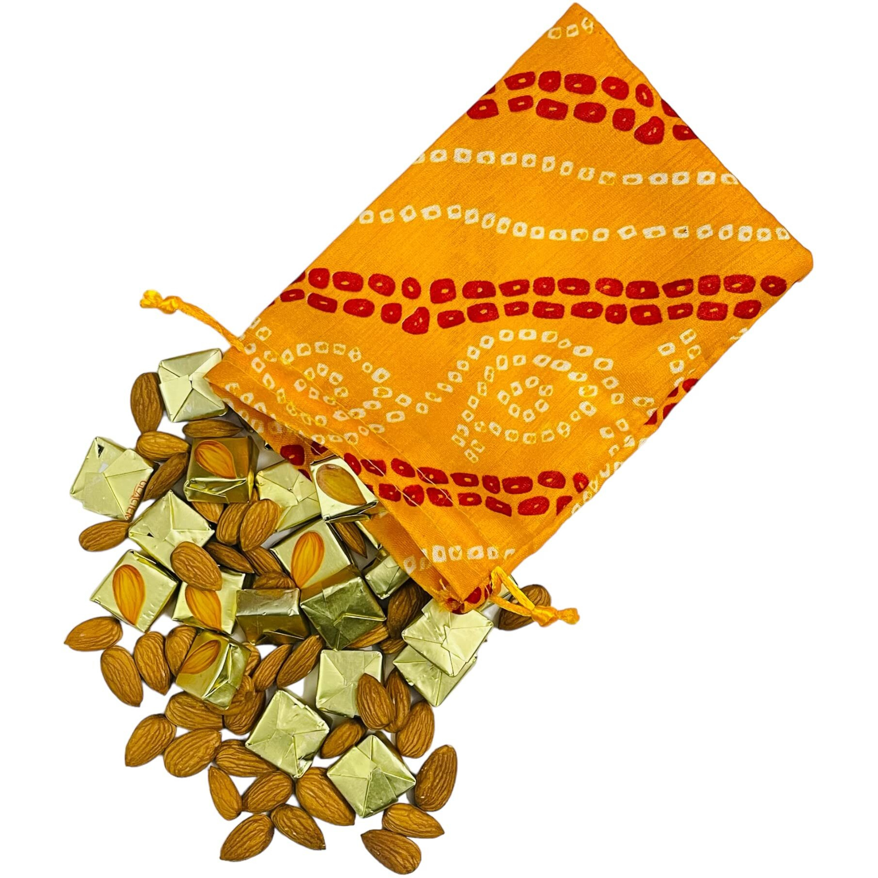 Krisah Pack Of 50 Pcs Potli Gift Pouches Bags, Small Size,18 Cm X 12 Cm, Bandhej Print, Yellow