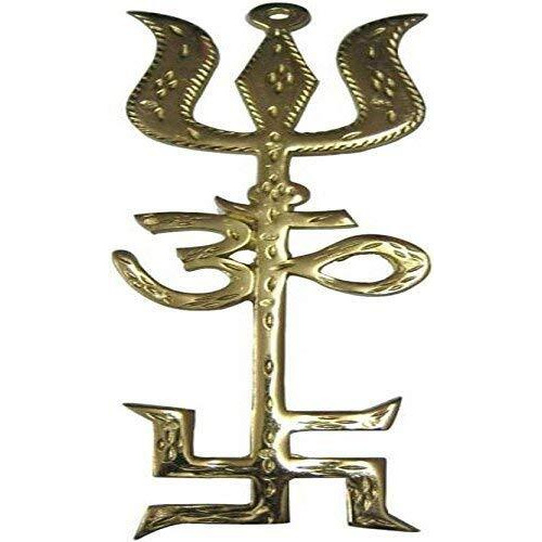Ripe India Om And Trishul Brass Home Decor And Puja Wall Hanging Decoration And Gifting