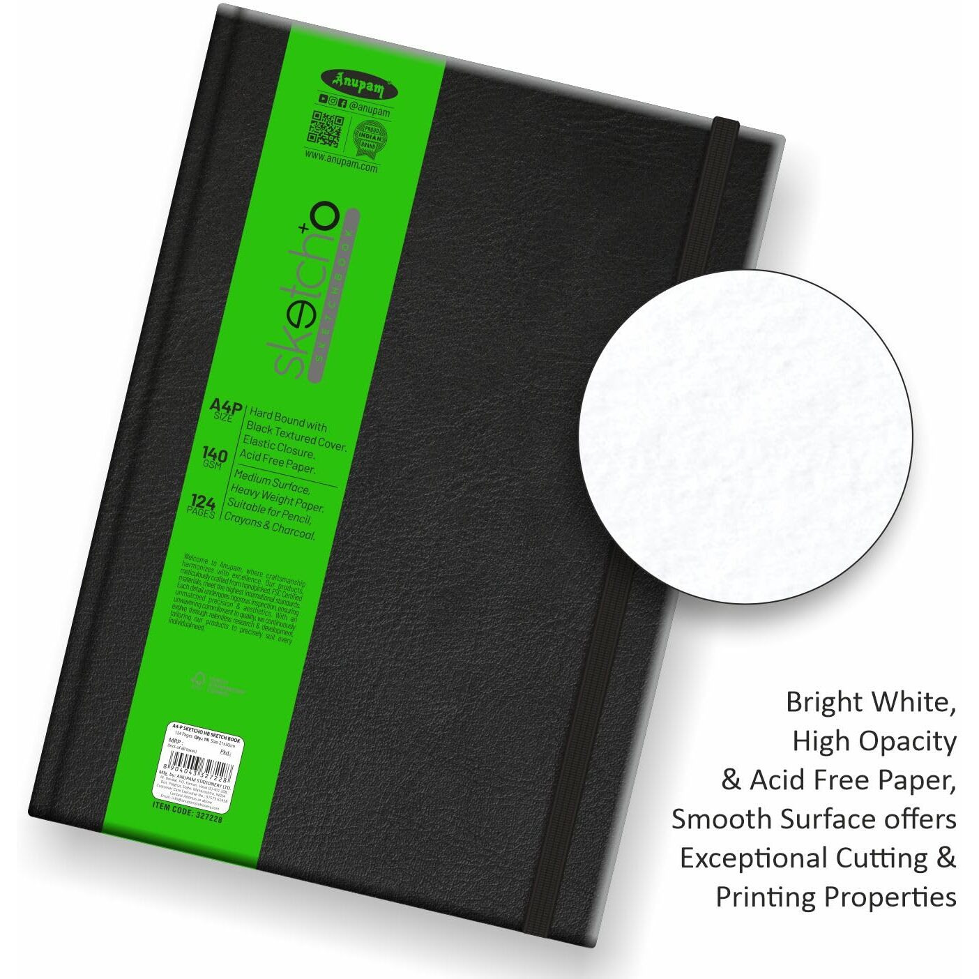 Anupam Sketcho Sketchbook- Hardbound- A5 (21Cm X 15Cm) Size With Portrait Opening 140 Gsm Paper (128 Pages)