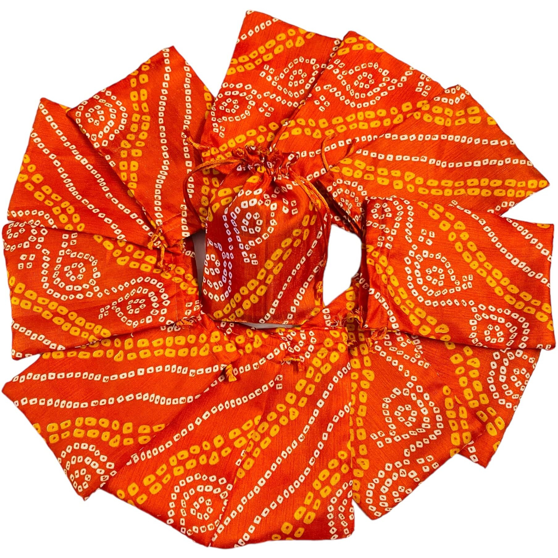 Krisah Pack Of 50 Pcs Potli Gift Pouches Bags, Small Size,18 Cm X 12 Cm, Bandhej Print, Orange