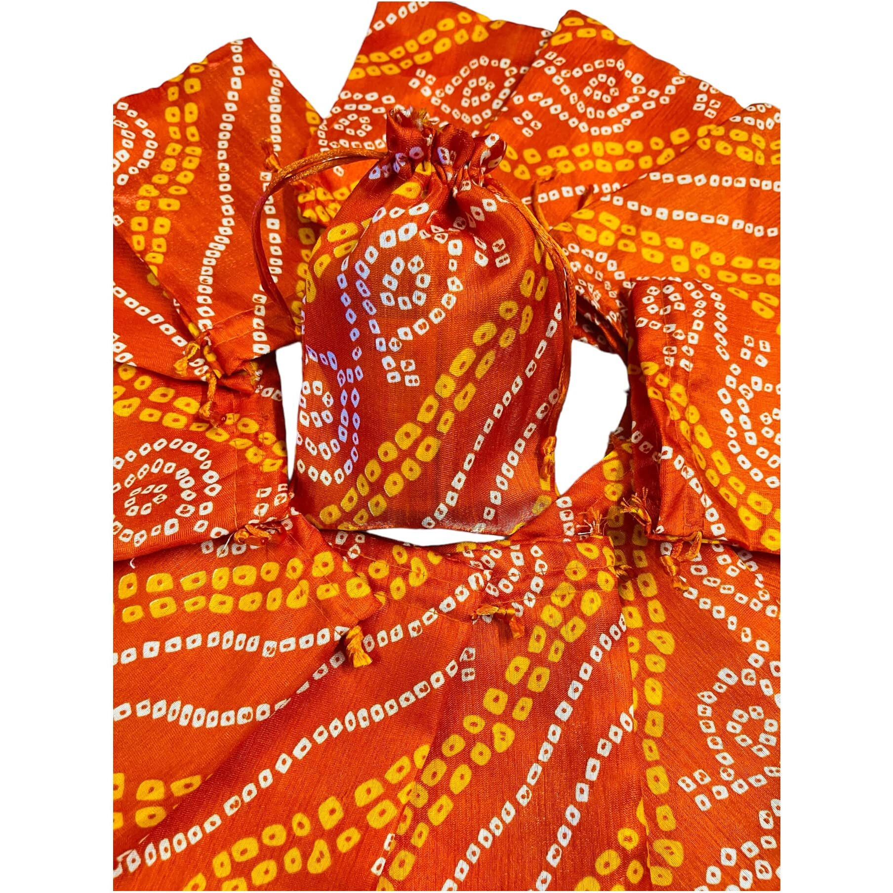 Krisah Pack Of 50 Pcs Potli Gift Pouches Bags, Small Size,18 Cm X 12 Cm, Bandhej Print, Orange