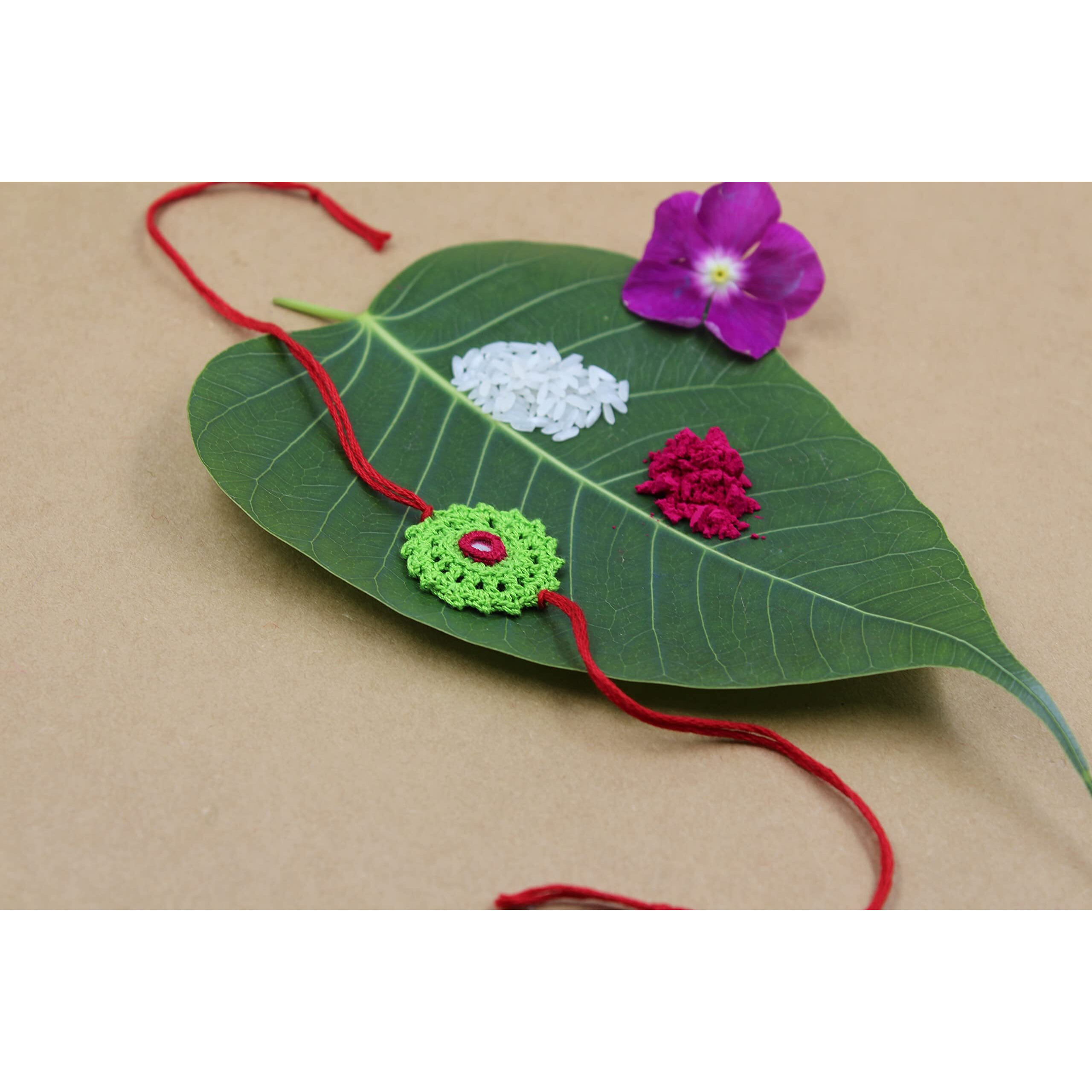 Prapti Handicrafts Unisex Adult Handmade Multicolour Crochet Rakhis For Brothers (Pack Of 2)