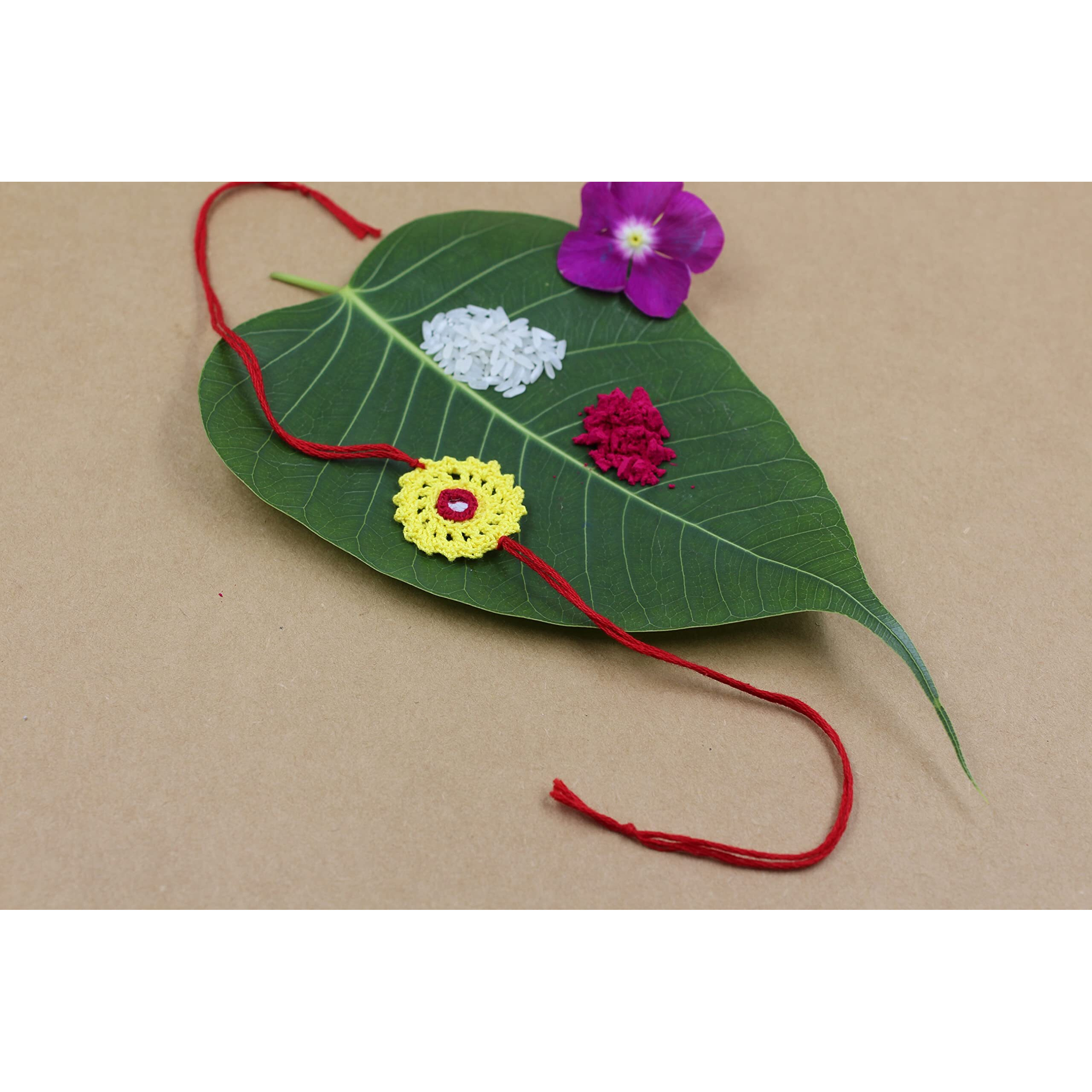 Prapti Handicrafts Unisex Adult Handmade Multicolour Crochet Rakhis For Brothers (Pack Of 2)