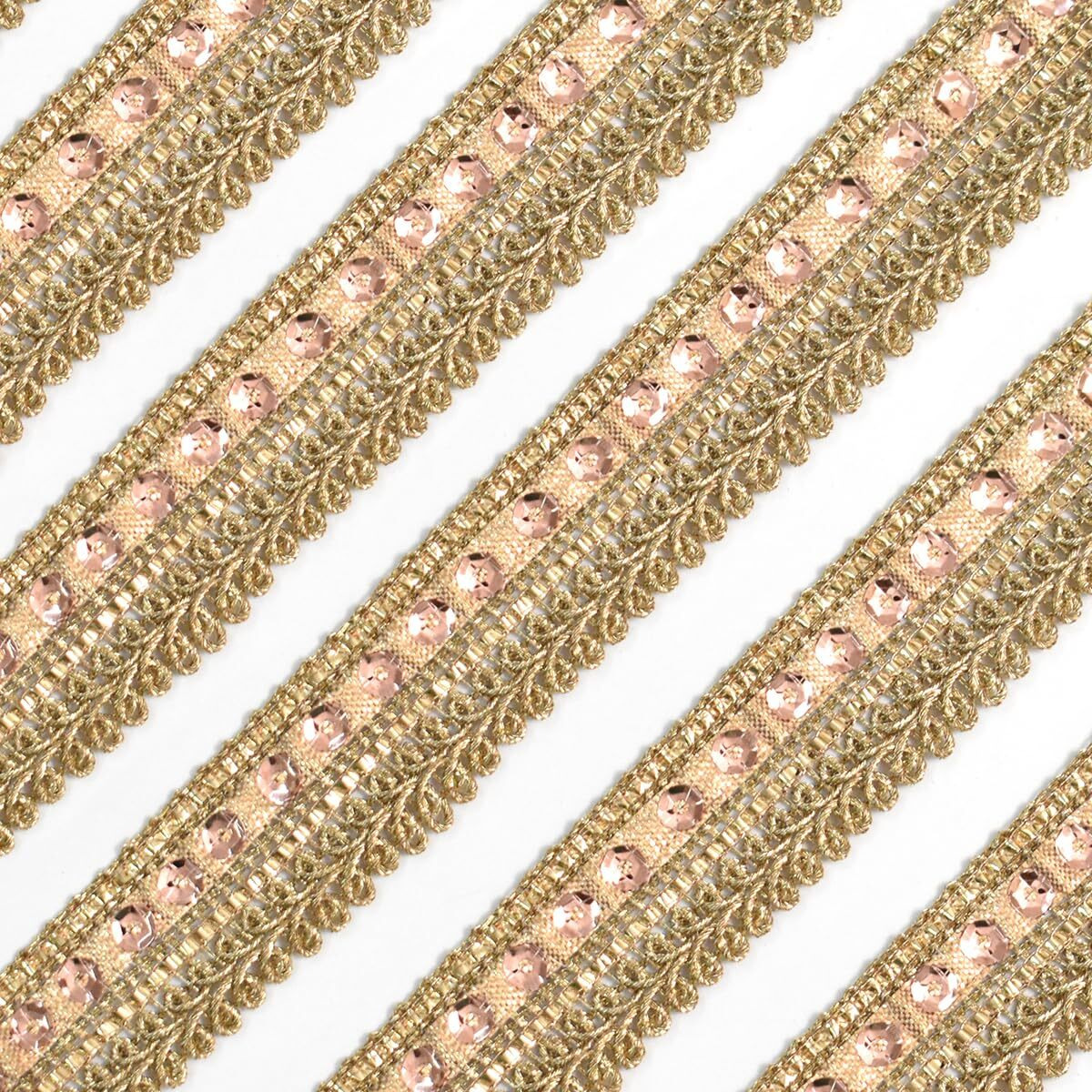 Embroiderymaterial Zari Trim Laces & Borders Material With Shiny Sequence & Gotta Patti, Border Lace For Saree Border, Kurta, Dupatta, Blouse, Gown, Lehenga (Rose Gold, 18 Meters, 2 Cm Wide)