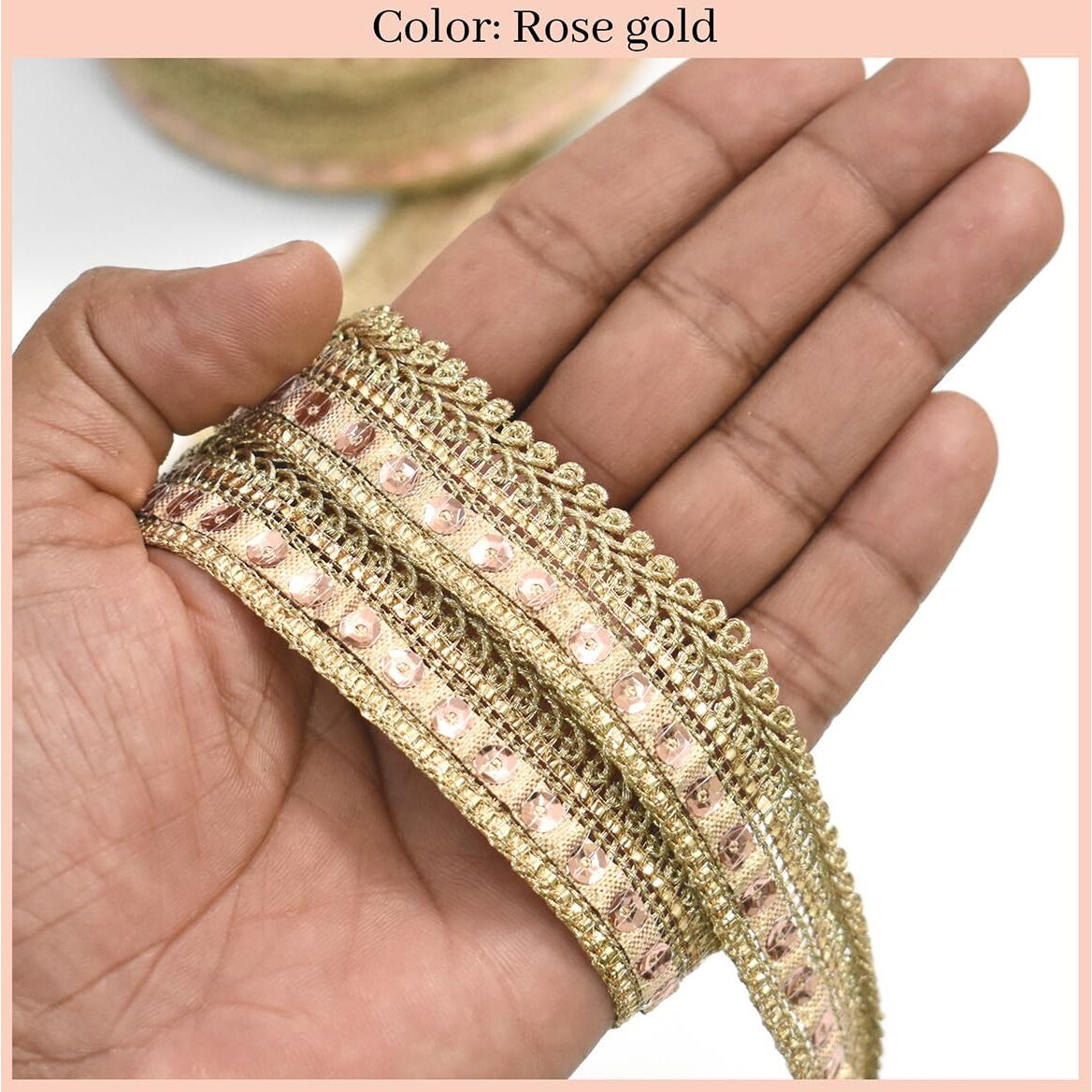 Embroiderymaterial Zari Trim Laces & Borders Material With Shiny Sequence & Gotta Patti, Border Lace For Saree Border, Kurta, Dupatta, Blouse, Gown, Lehenga (Rose Gold, 18 Meters, 2 Cm Wide)