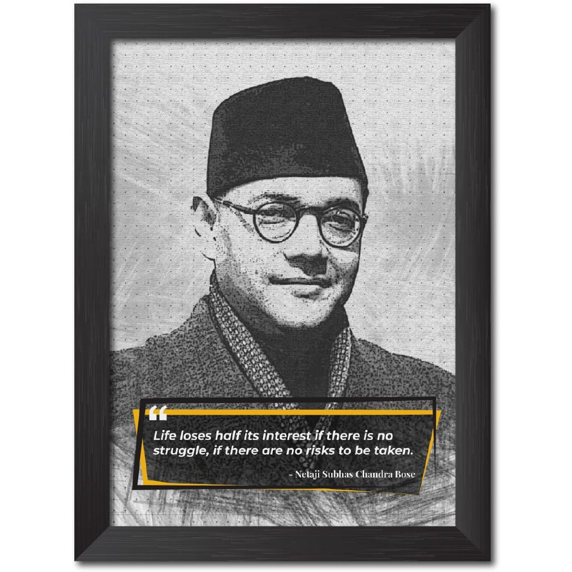 Tenorarts Netaji Subhas Chandra Bose Sketch Photo Frame With Motivational Quotes Laminated Poster Framed Painting With Dark Color Matt Finish Textures (12 Inches X 9 Inches)
