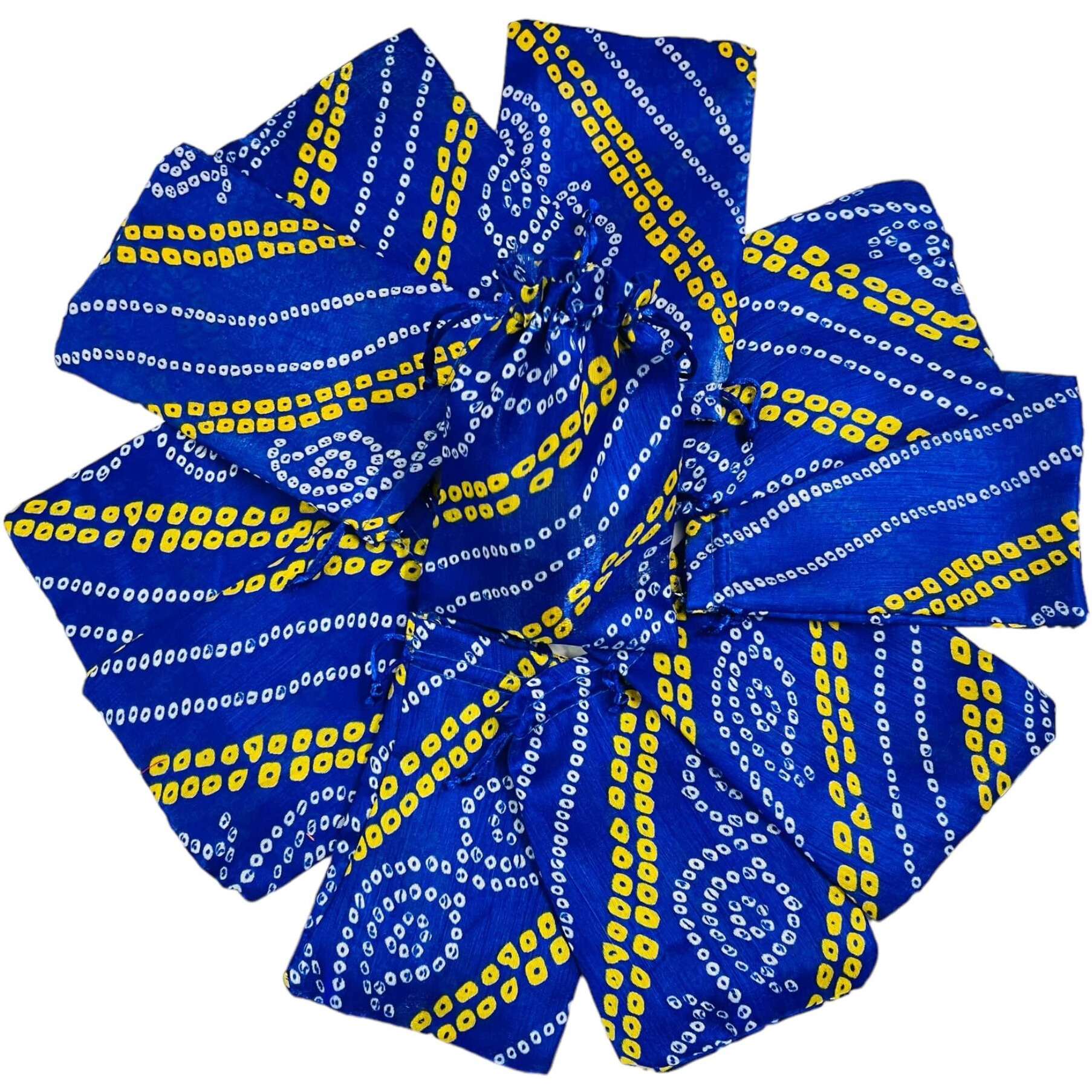 Krisah Pack Of 50 Pcs Potli Gift Pouches Bags, Small Size,18 Cm X 12 Cm, Bandhej Print, Blue