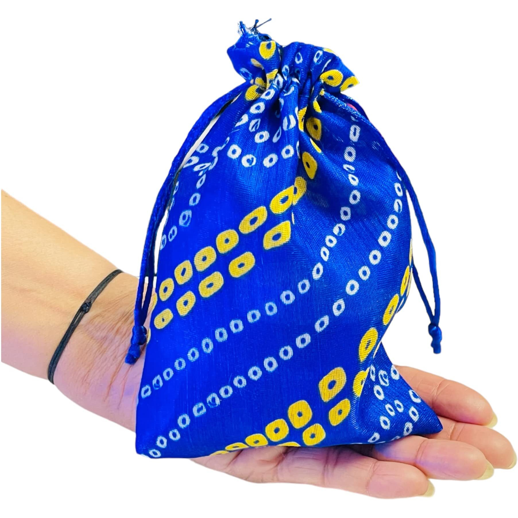 Krisah Pack Of 50 Pcs Potli Gift Pouches Bags, Small Size,18 Cm X 12 Cm, Bandhej Print, Blue