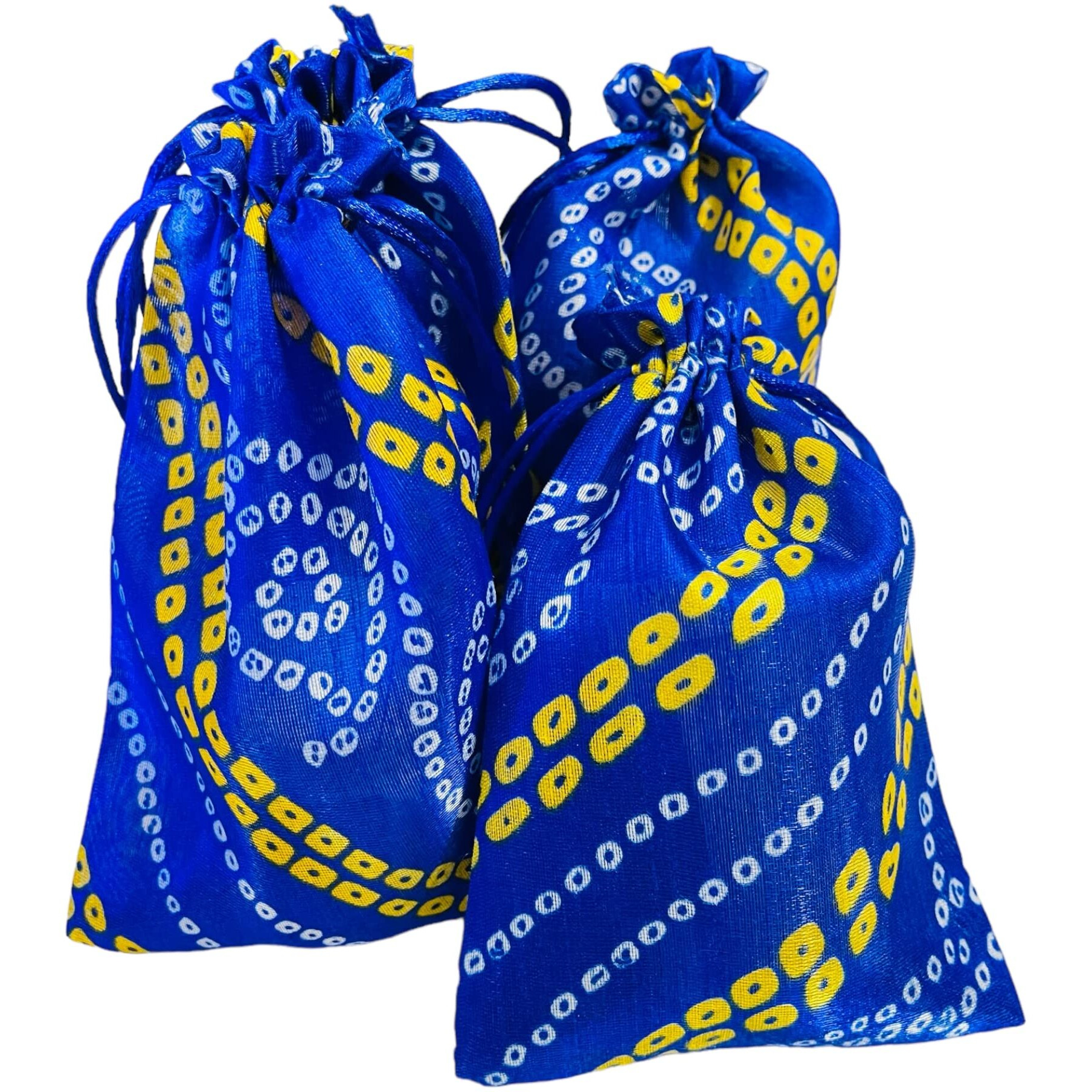 Krisah Pack Of 50 Pcs Potli Gift Pouches Bags, Small Size,18 Cm X 12 Cm, Bandhej Print, Blue