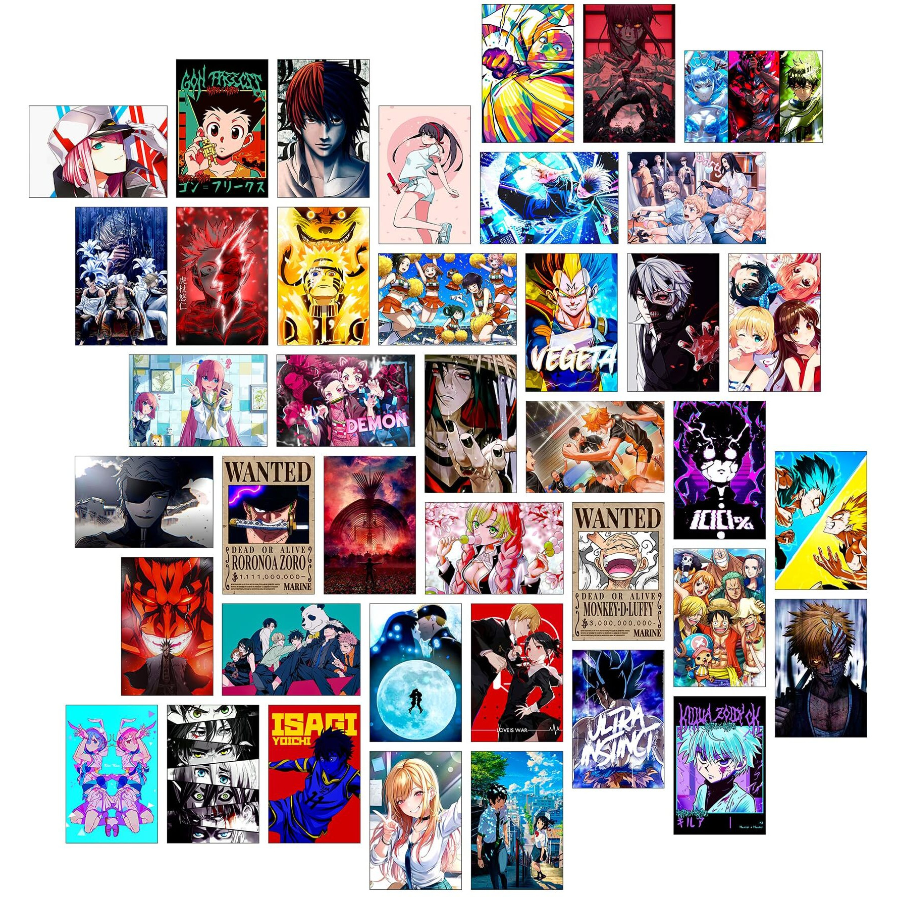 Thepaper9Store Anime Posters|Set Of 40 Mix Anime Posters For Wall|Self Adhesive|46 Inches|Anime Posters For Room|Naruto|One Piece|Bleach|Your Name Etc