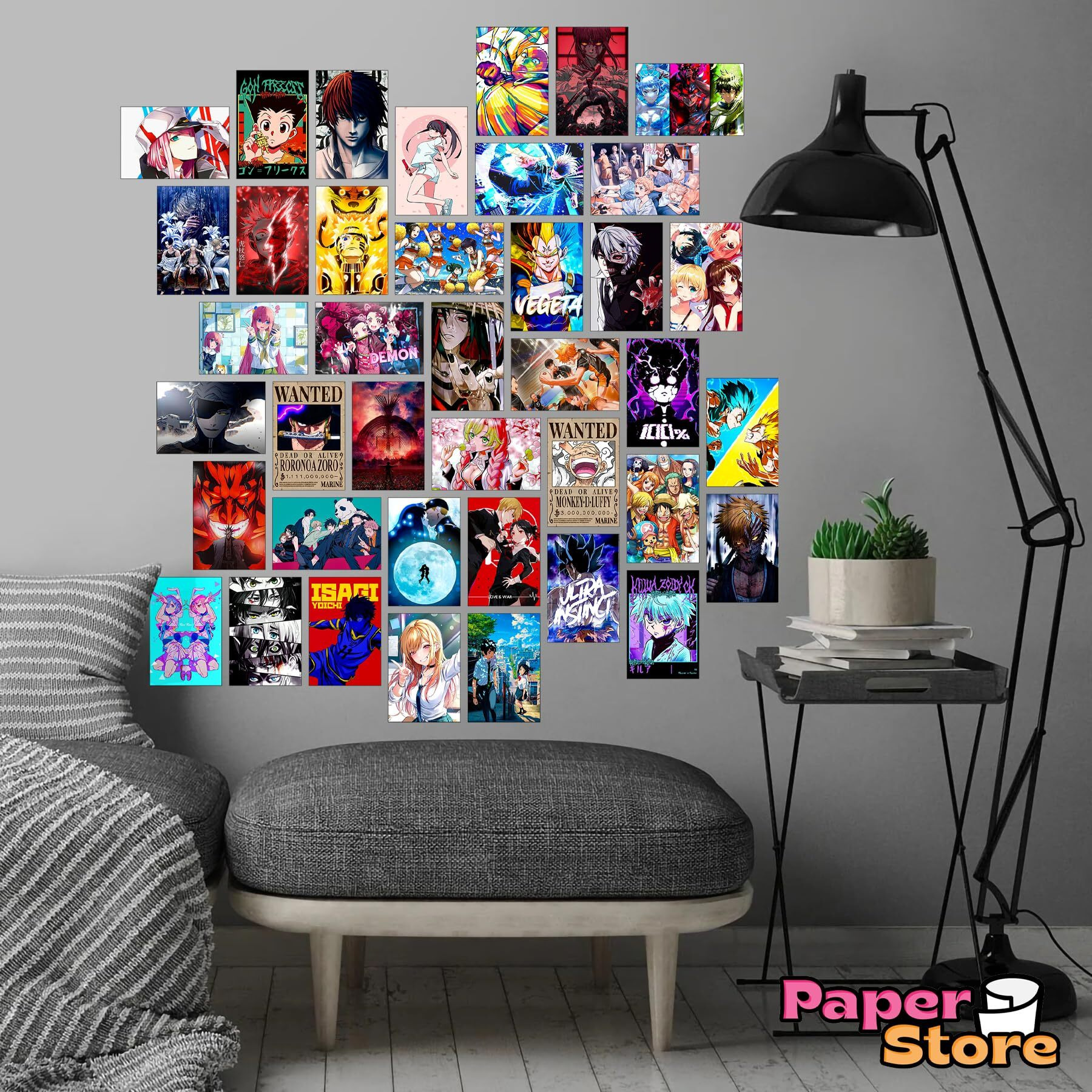 Thepaper9Store Anime Posters|Set Of 40 Mix Anime Posters For Wall|Self Adhesive|46 Inches|Anime Posters For Room|Naruto|One Piece|Bleach|Your Name Etc